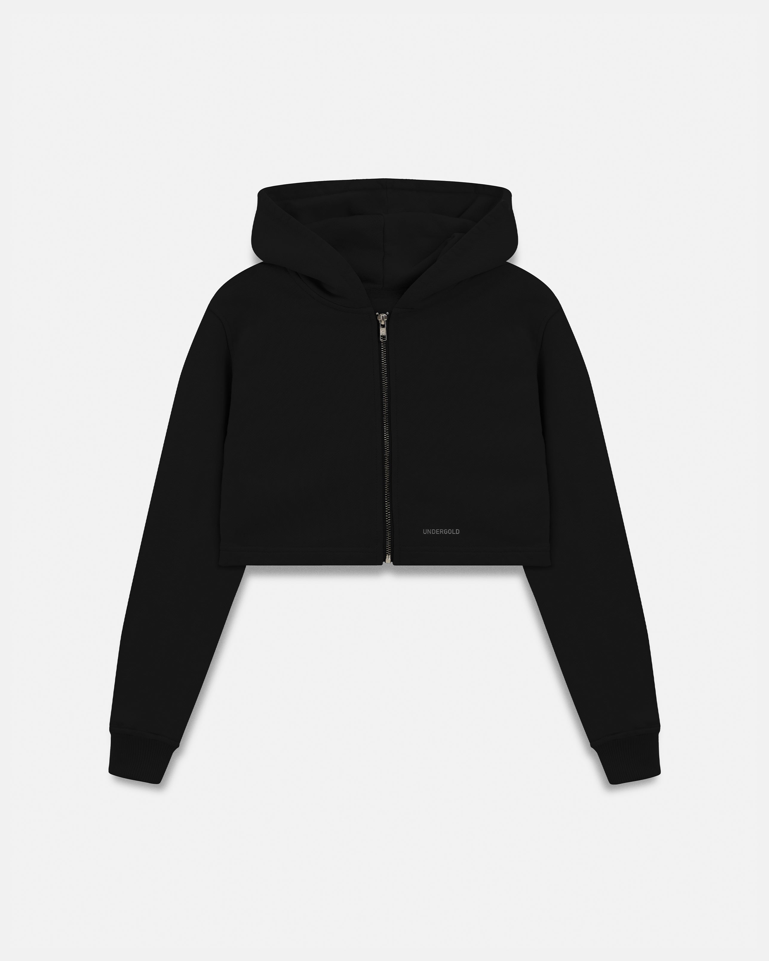 Line Basic Slim Fit Zip Up Cropped Hoodie Black