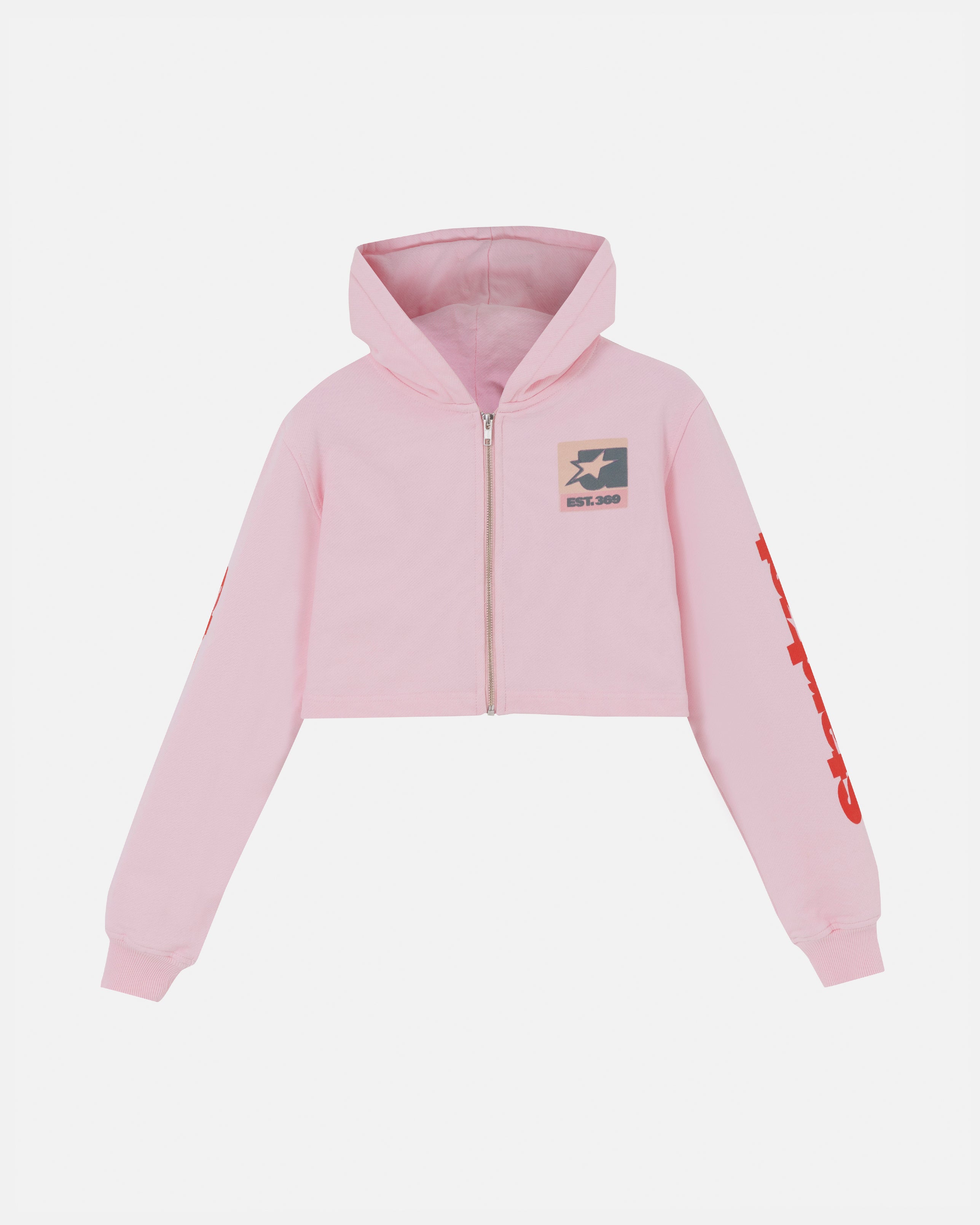 W Stardust Symbol Slim Fit Zip Up Cropped Hoodie Pink