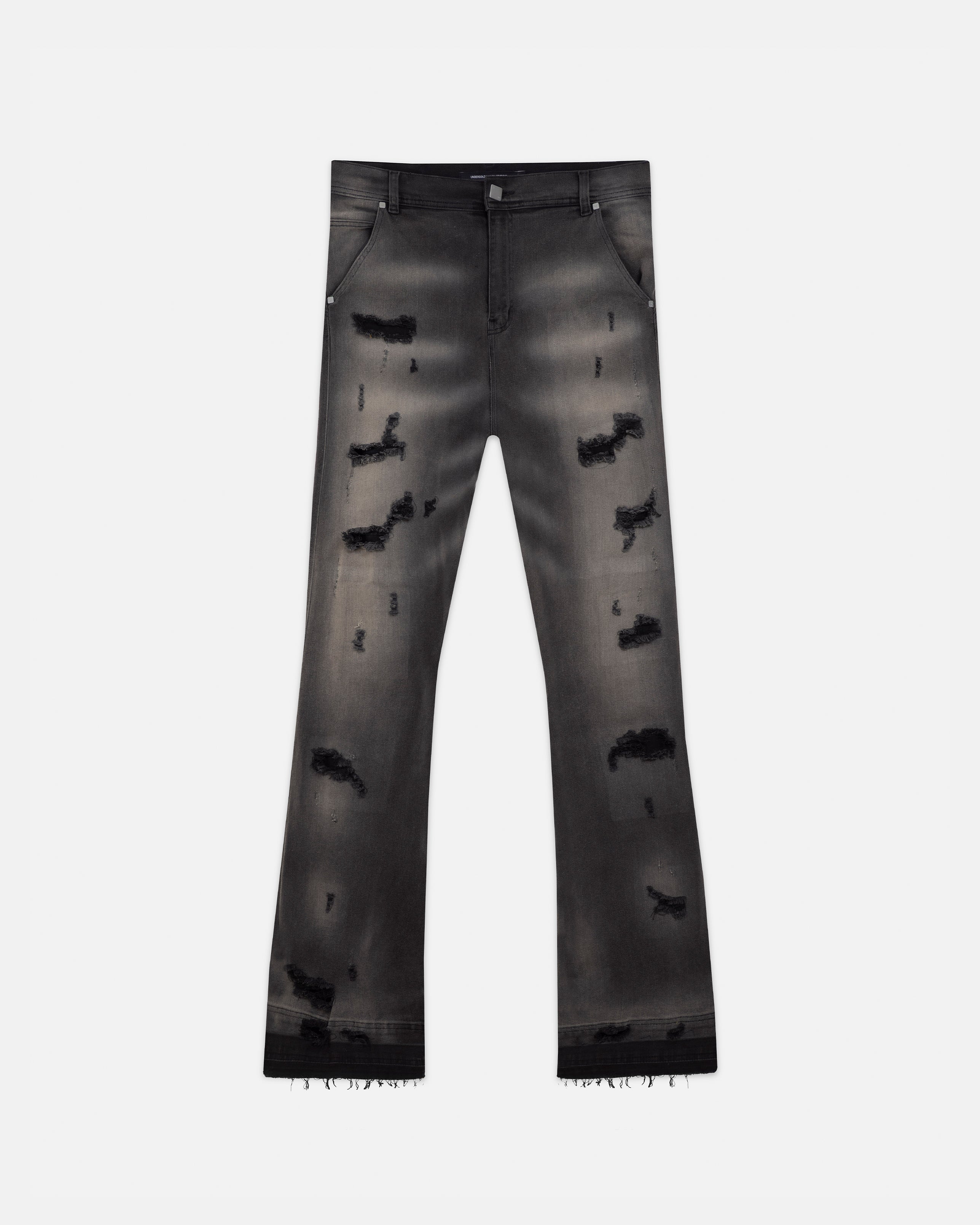 Act 1 UG Star Ripped Flare Jean Washed Black