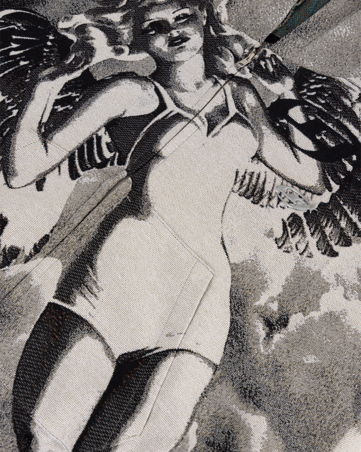 Pilgrimage Pulp Angel Knit Zip Up Hoodie Angel Pattern