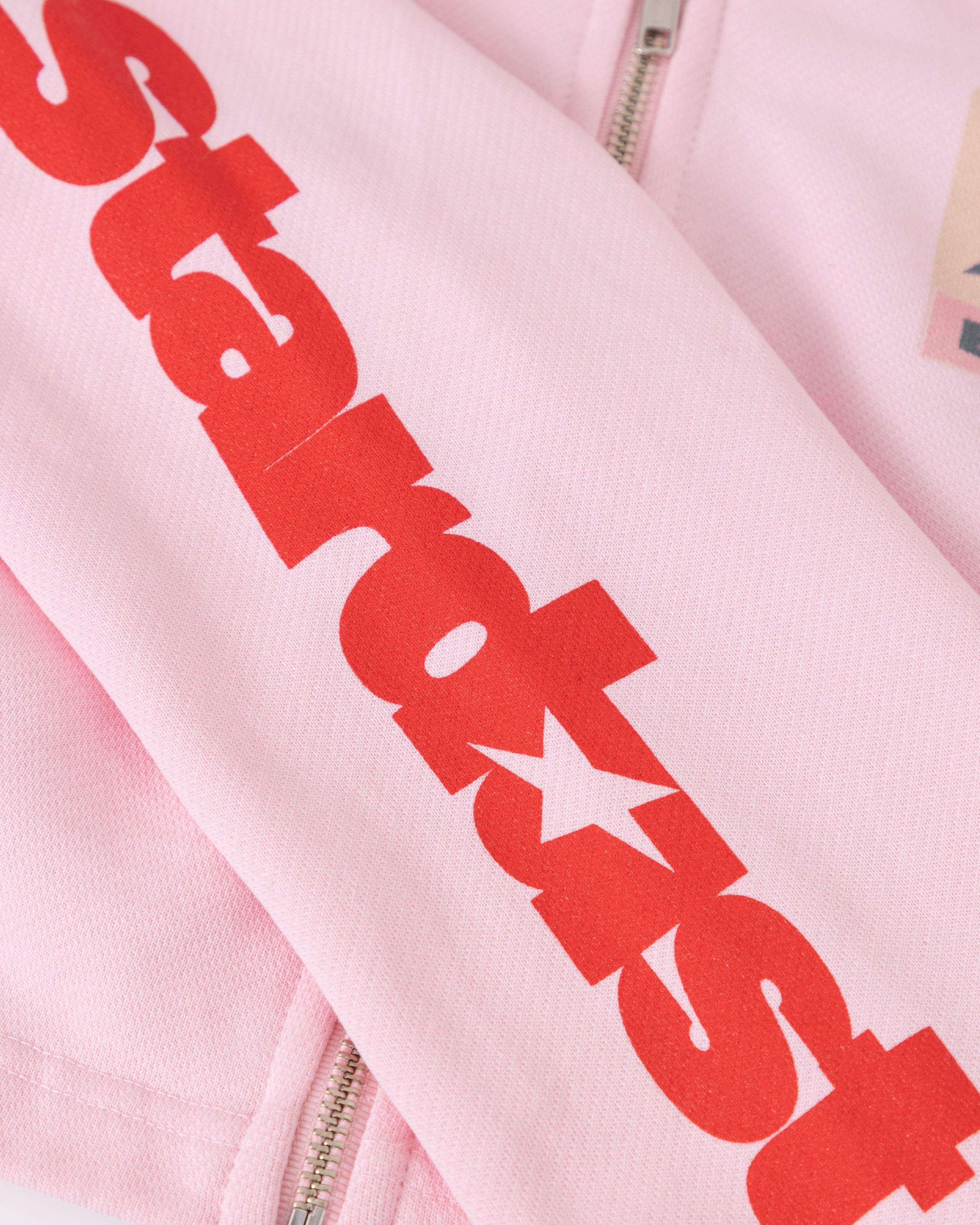 W Stardust Symbol Slim Fit Zip Up Cropped Hoodie Pink