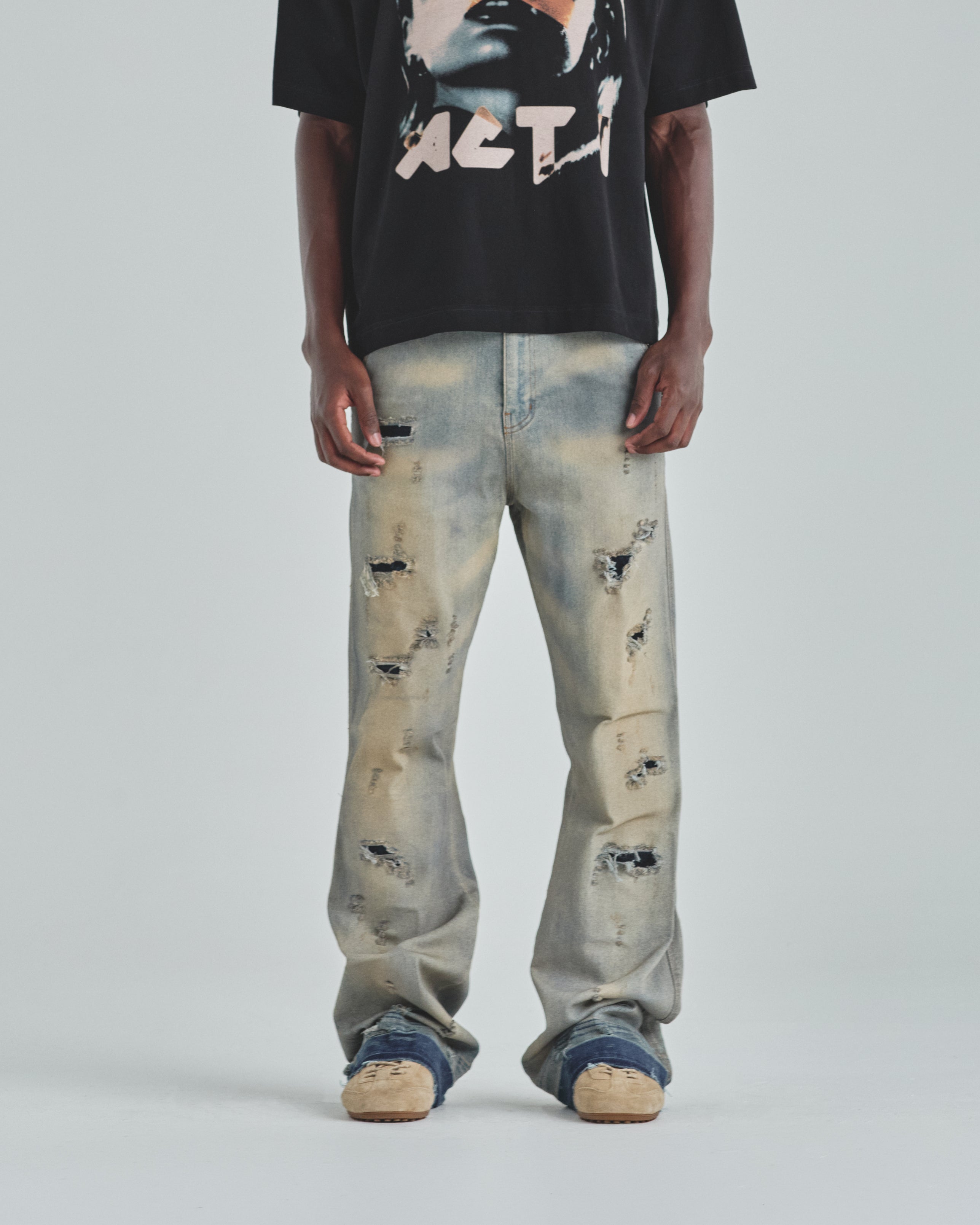 Act 1 UG Star Ripped Flare Jean Light Blue