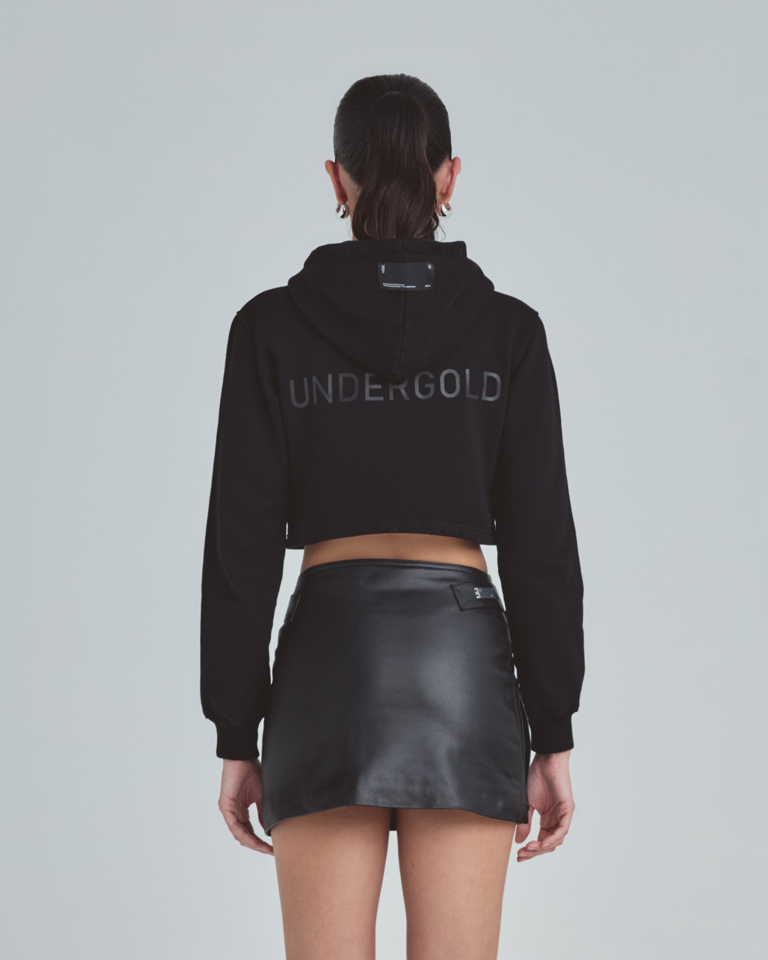 Line Basic Slim Fit Zip Up Cropped Hoodie Black