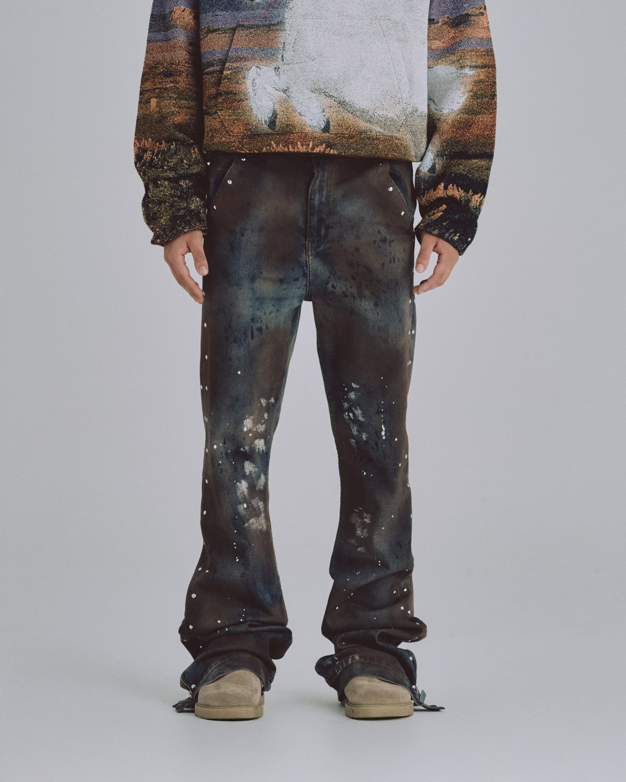 94' Riveted Painted Flare Jeans Gothic Blue