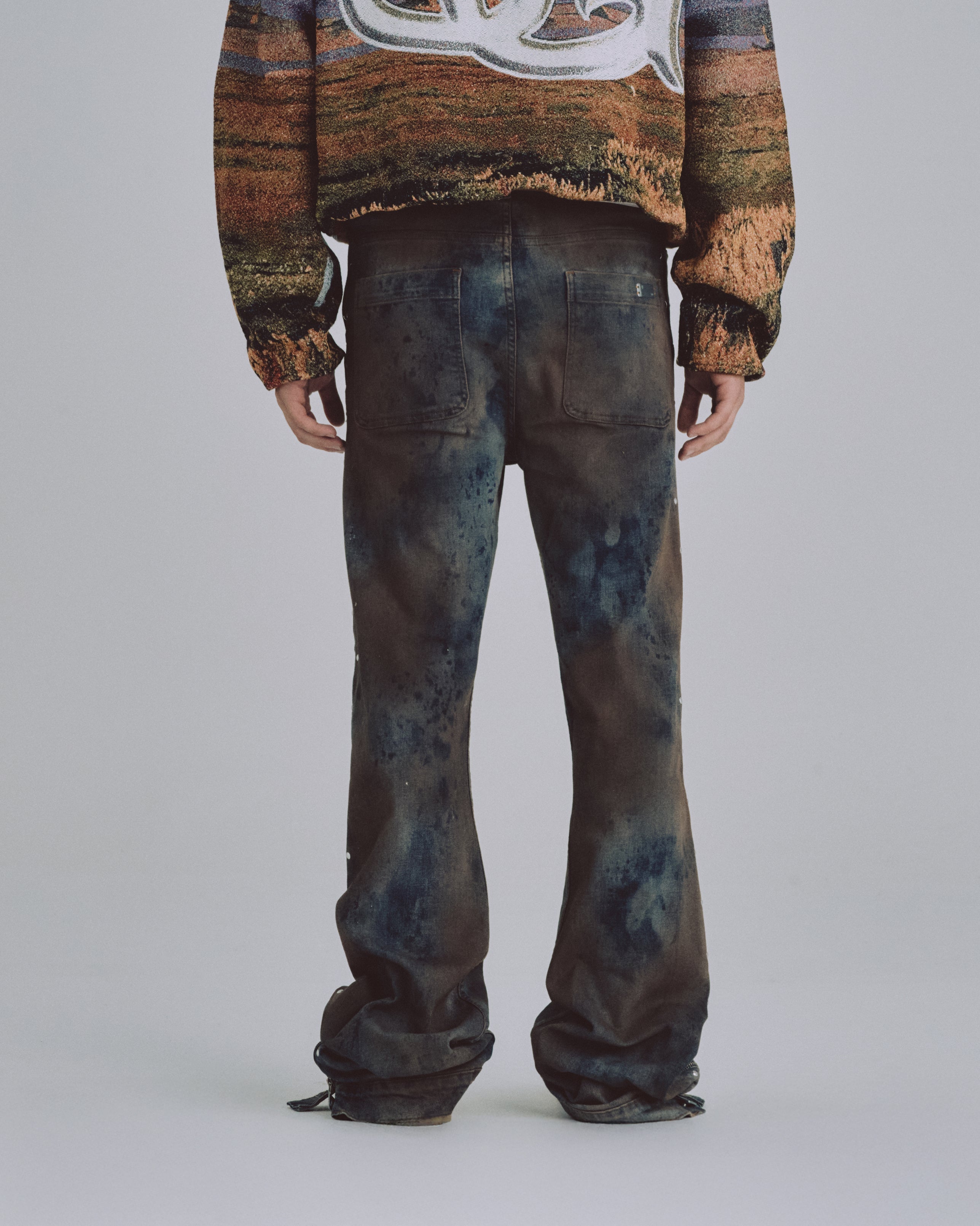 94' Riveted Painted Flare Jeans Gothic Blue