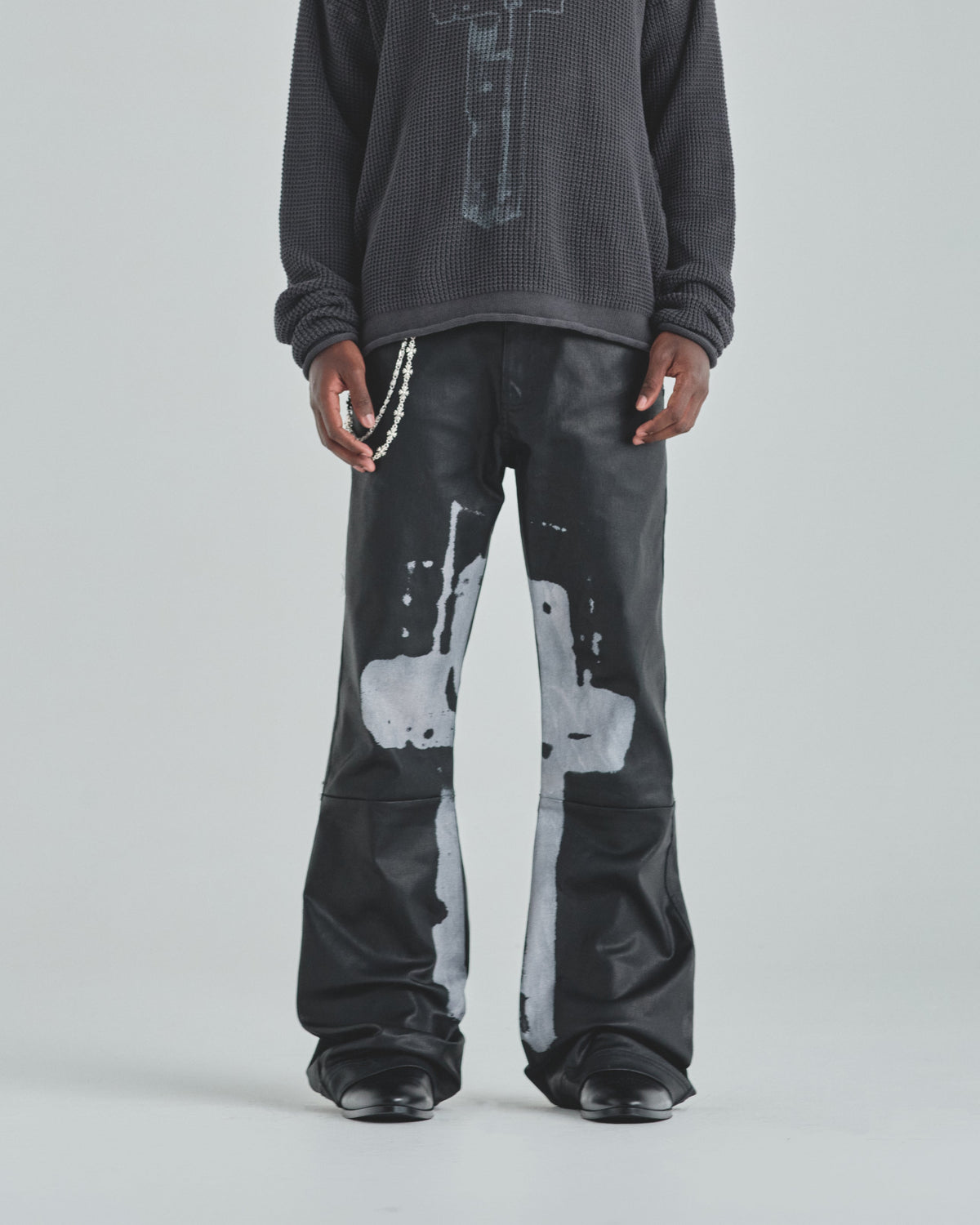 Act 1 Cross Leather Flare Jean Black