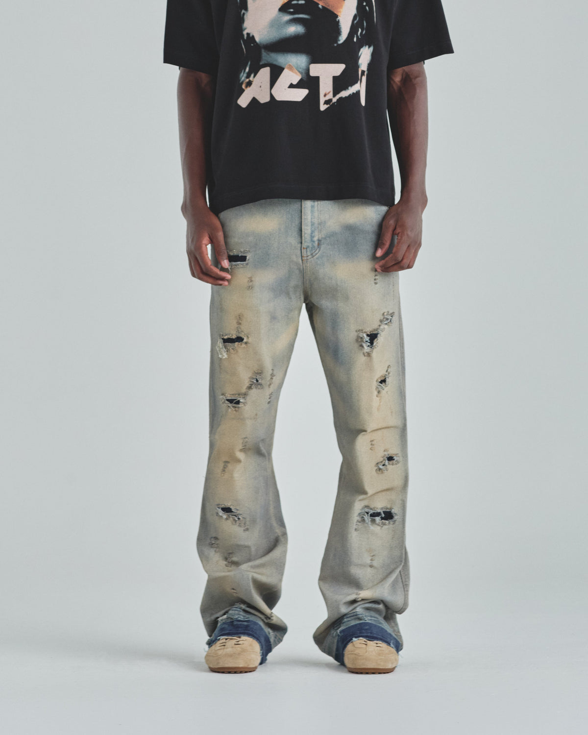 Act 1 UG Star Ripped Flare Jean Light Blue