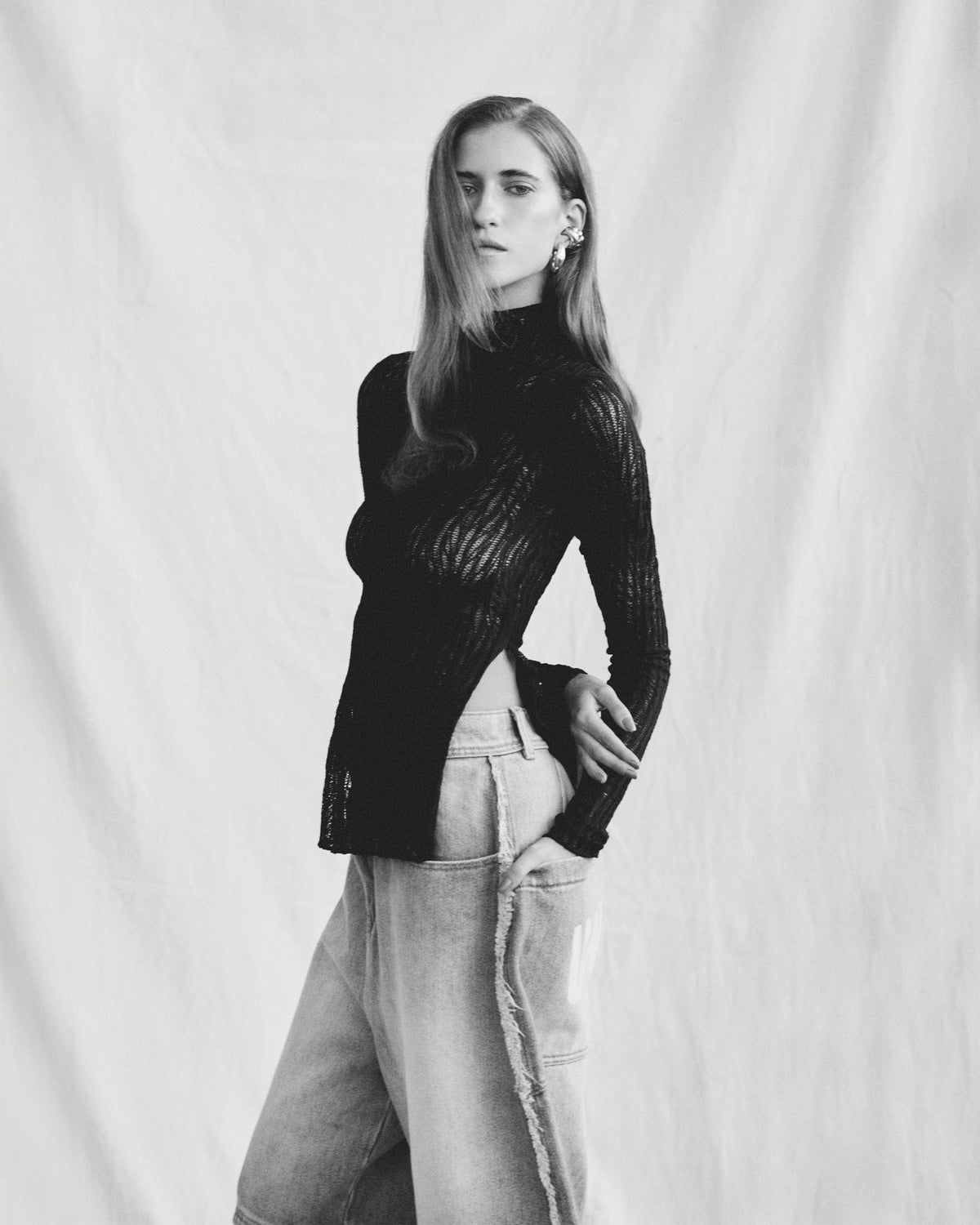 Basics Turtle Neck Top Transparent Black