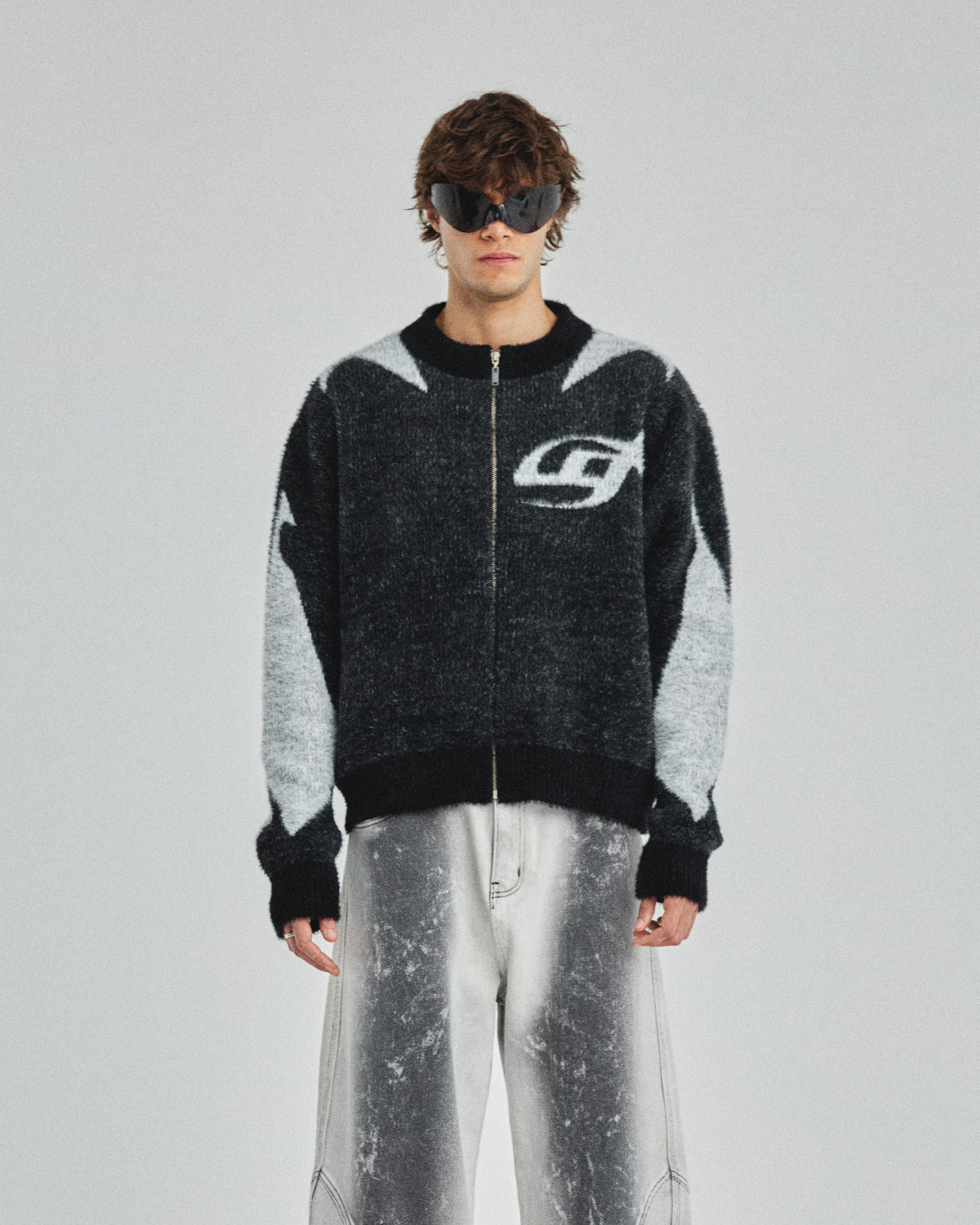 Basics UG Star Mohair Knit Zip Up Jacket Black/White