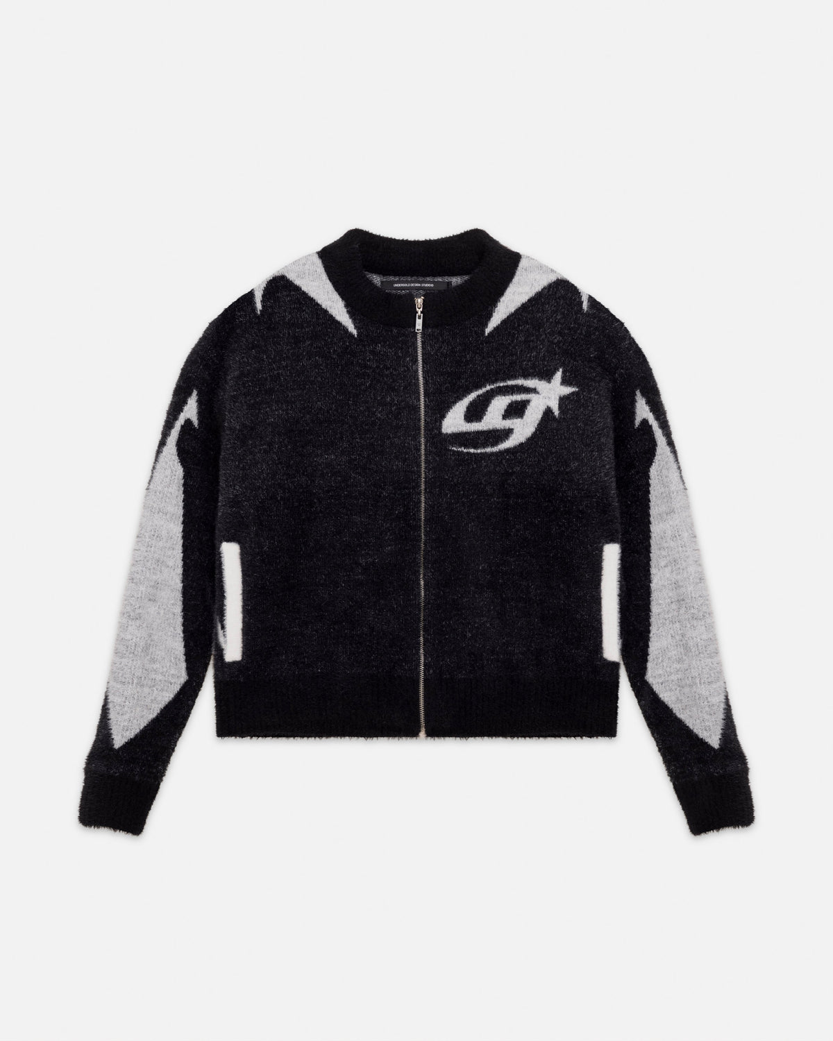 Basics UG Star Mohair Knit Zip Up Jacket Black/White