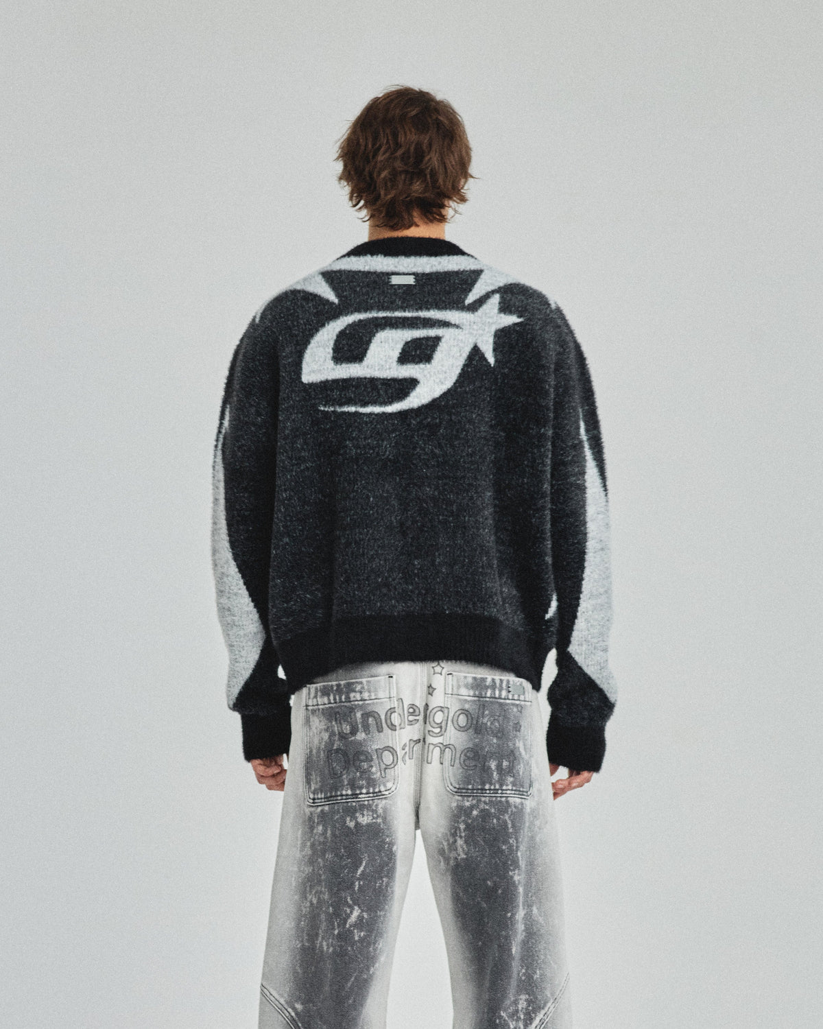 Basics UG Star Mohair Knit Zip Up Jacket Black/White