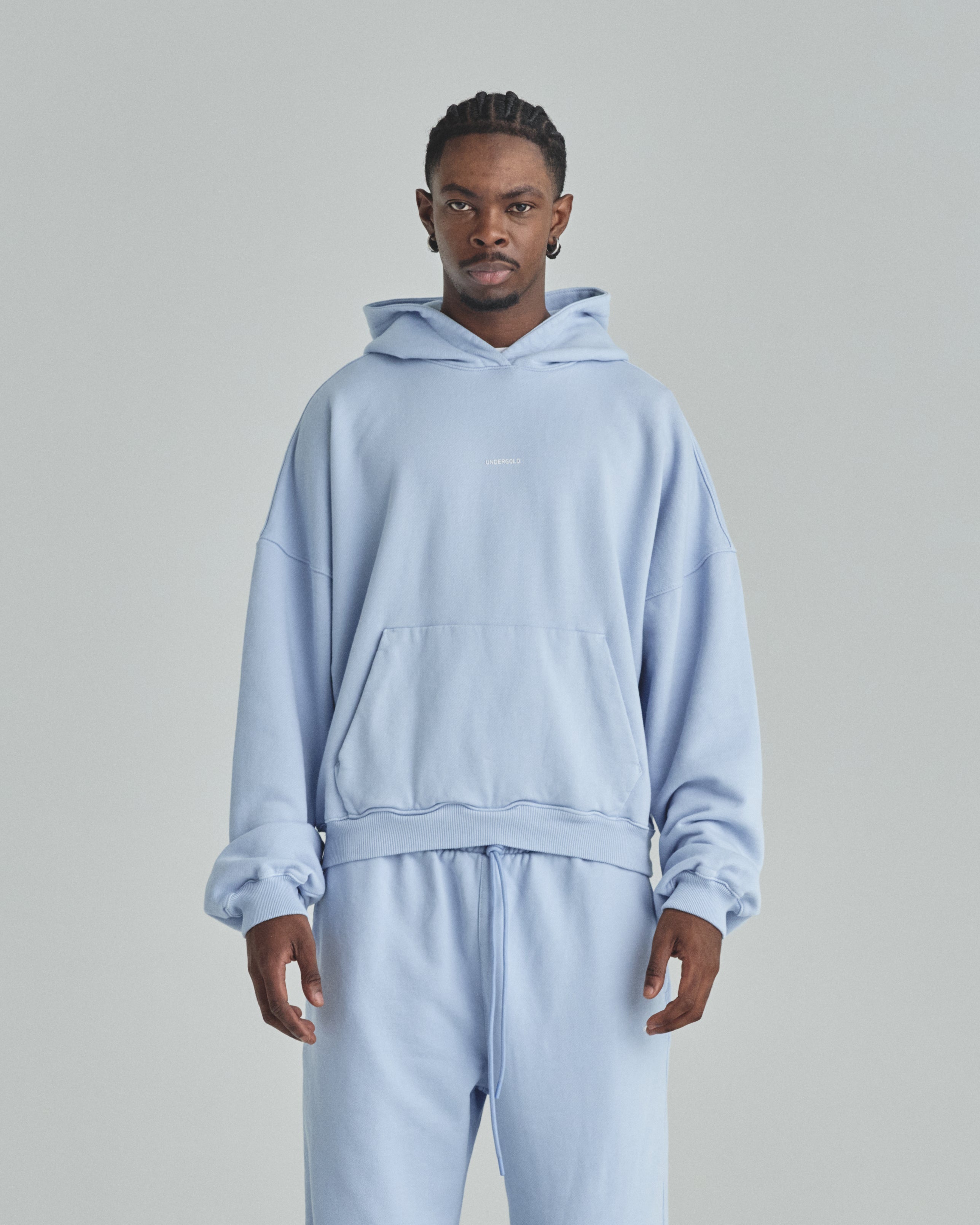 Basics Undergold Boxy Fit Hoodie Light Blue