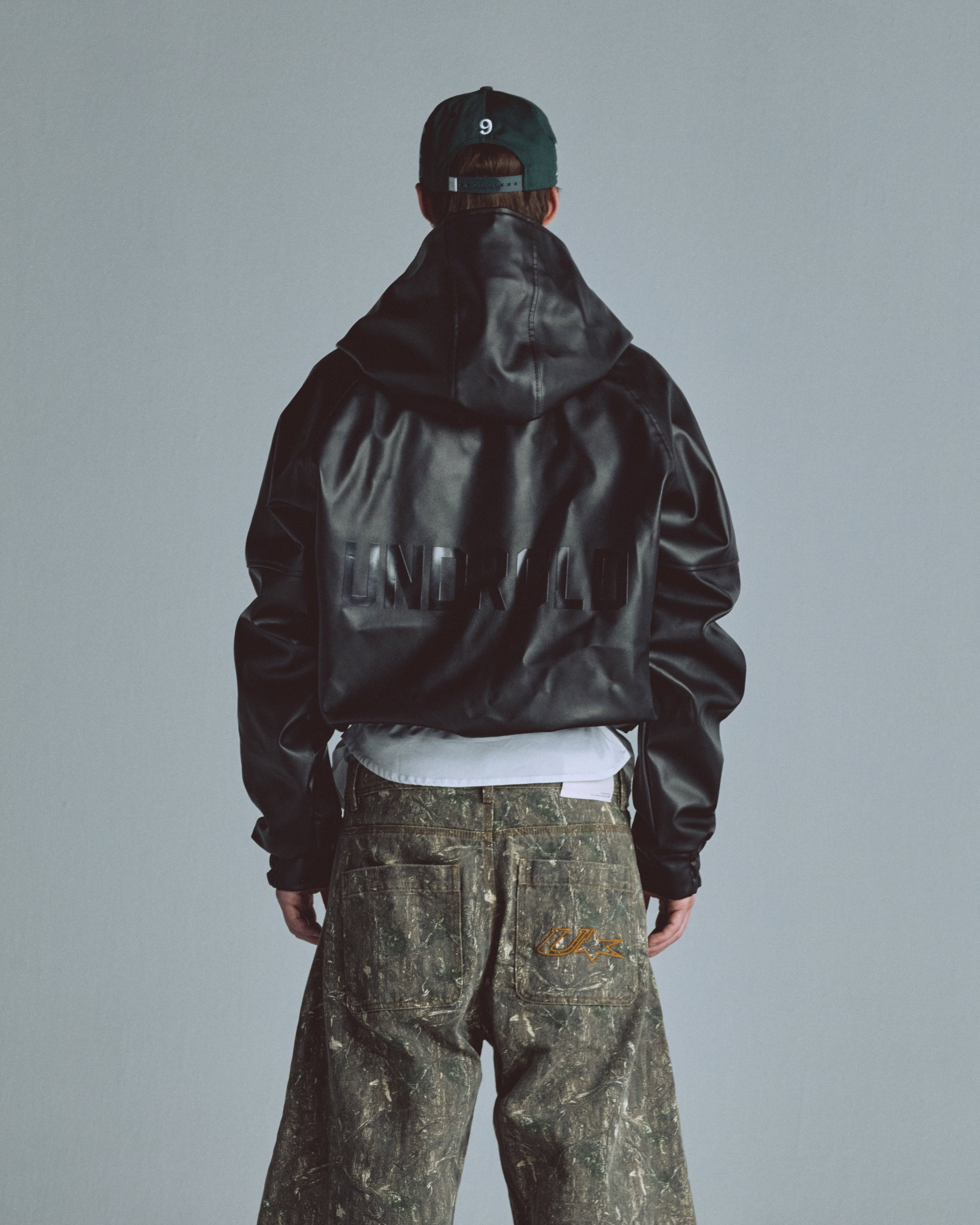 Basics UNDRGLD Leather Zip Up Hoodie Jacket Black