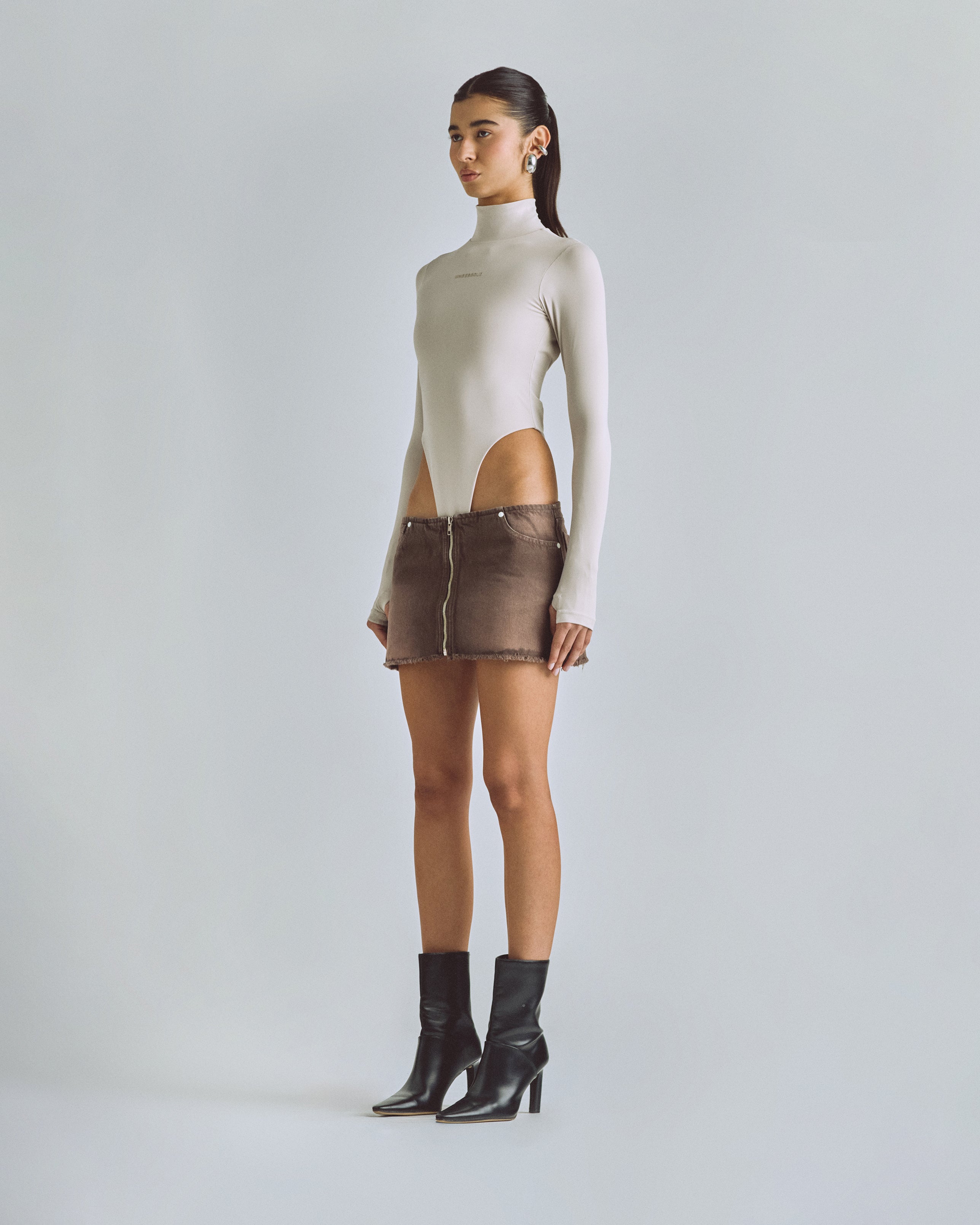 Basics Zip Up Skirt Vintage Brown