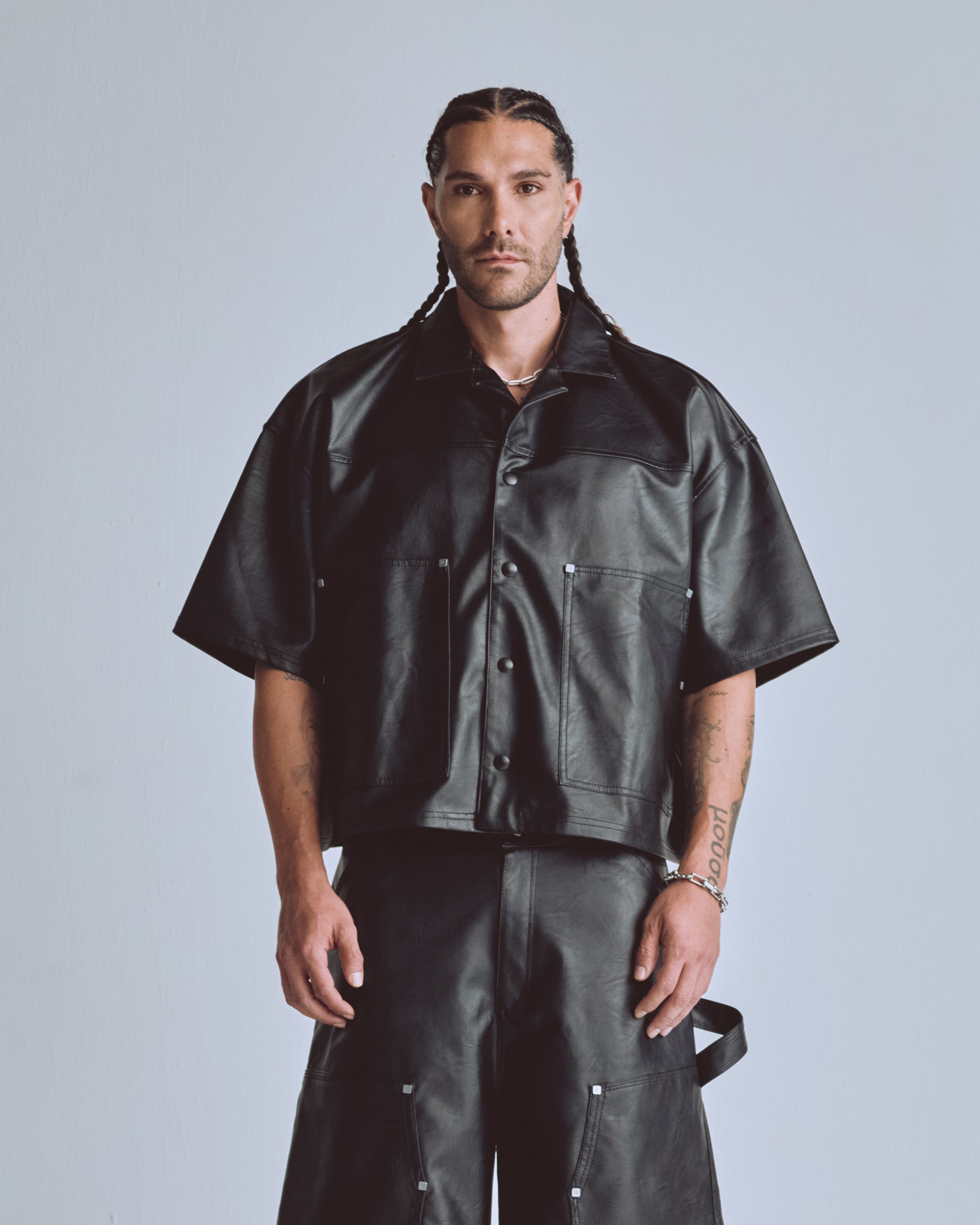 Capsule Basic Pleather Boxy Fit Shirt Black