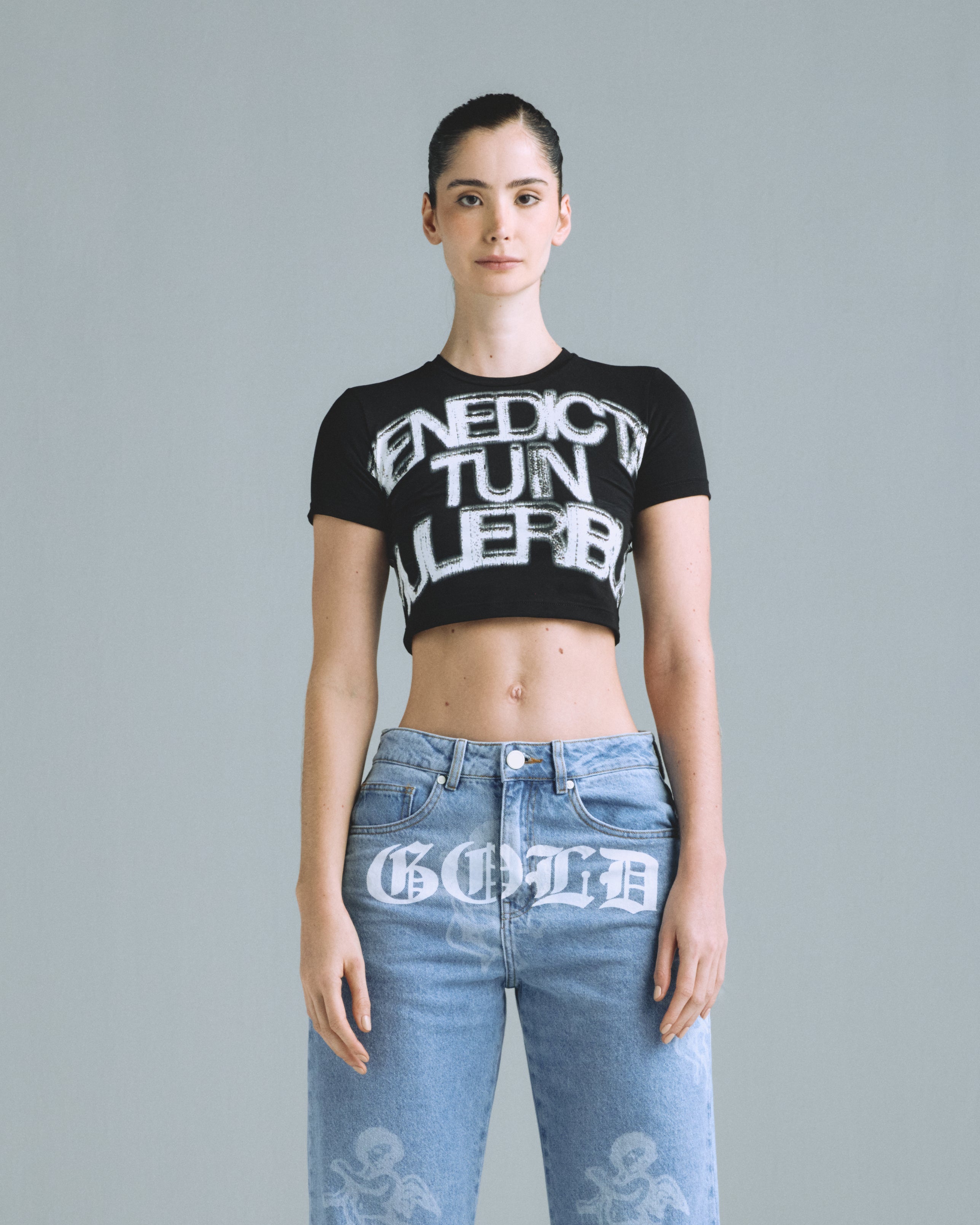 Gratia Plena Benedicta Baby Tee Black