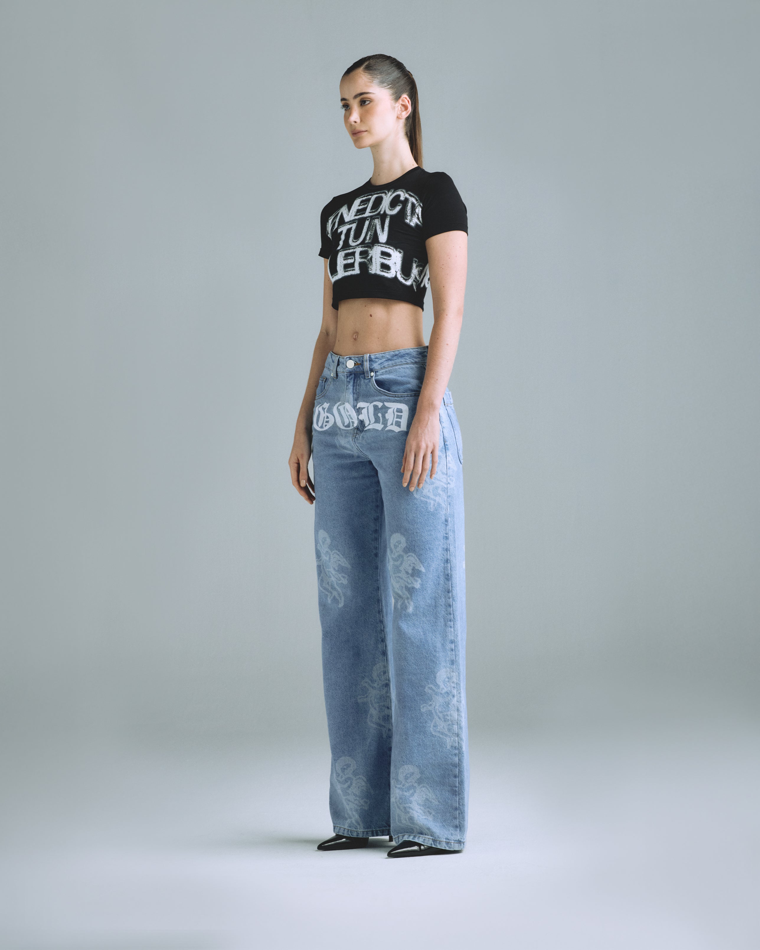 Gratia Plena Benedicta Baby Tee Black