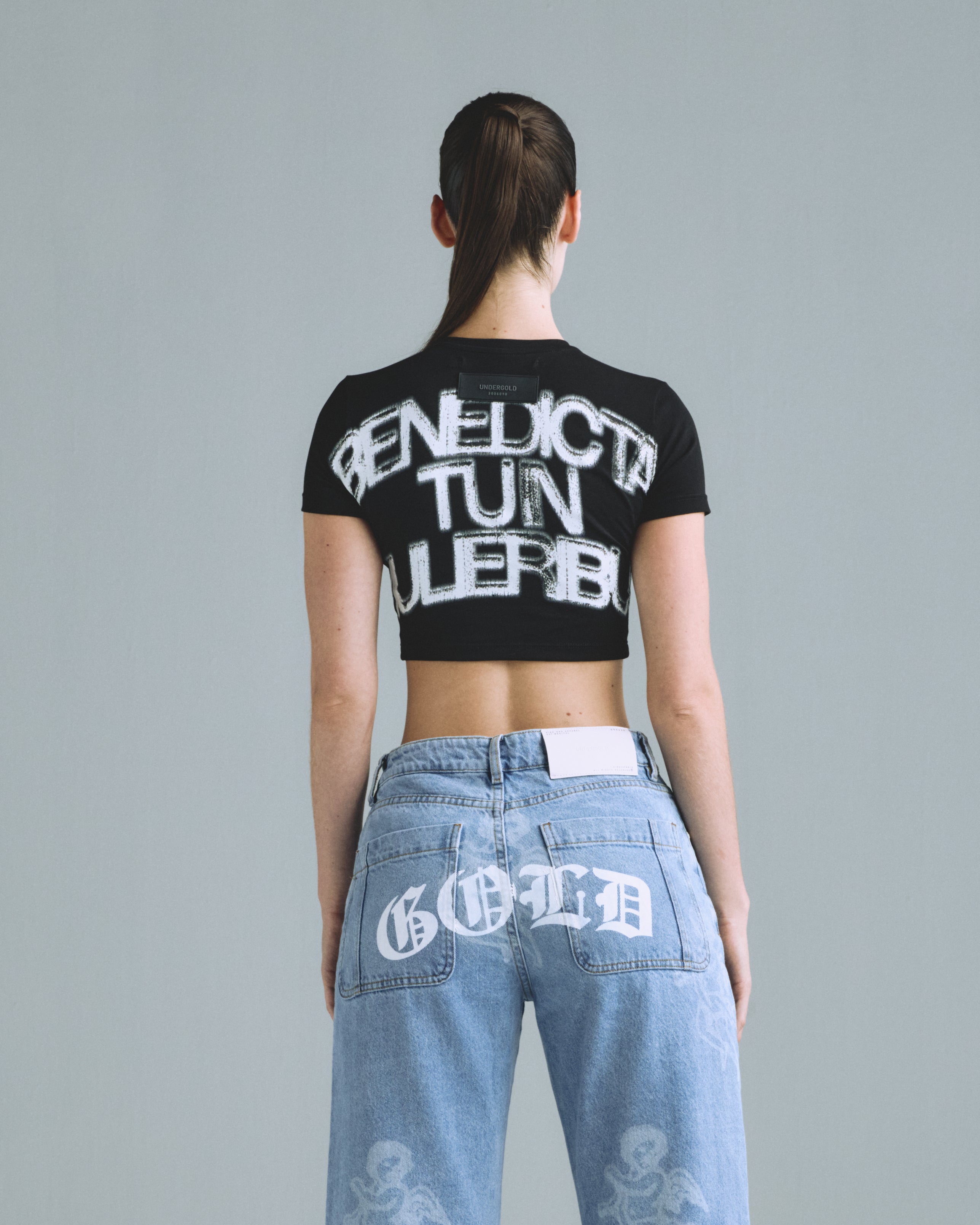 Gratia Plena Benedicta Baby Tee Black