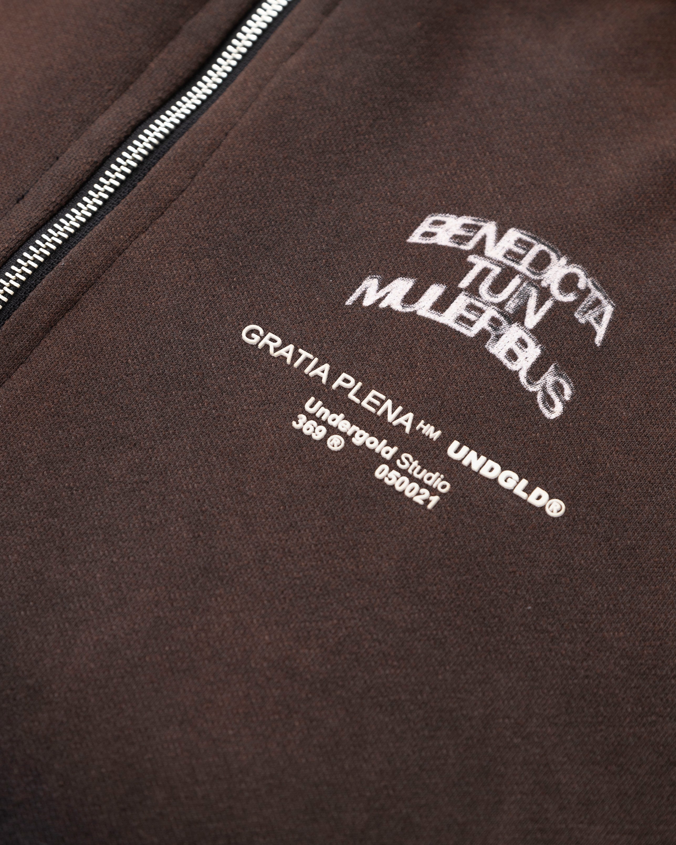 Gratia Plena Benedicta Zip Up Hoodie Rusty Black