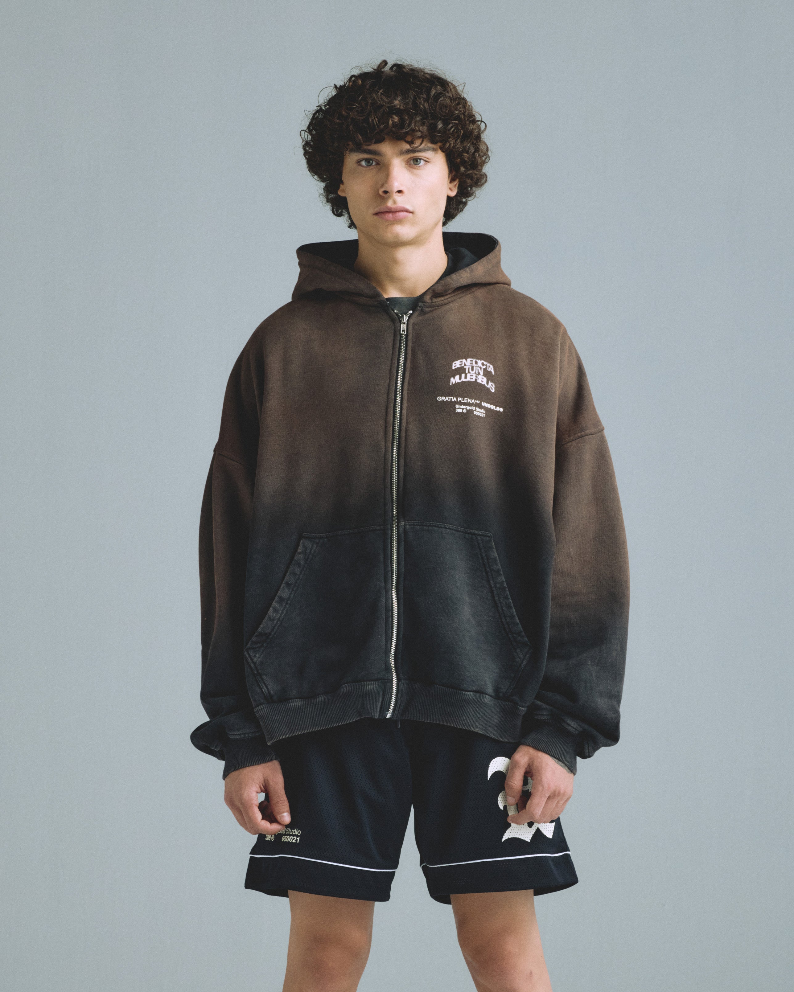 Gratia Plena Benedicta Zip Up Hoodie Rusty Black