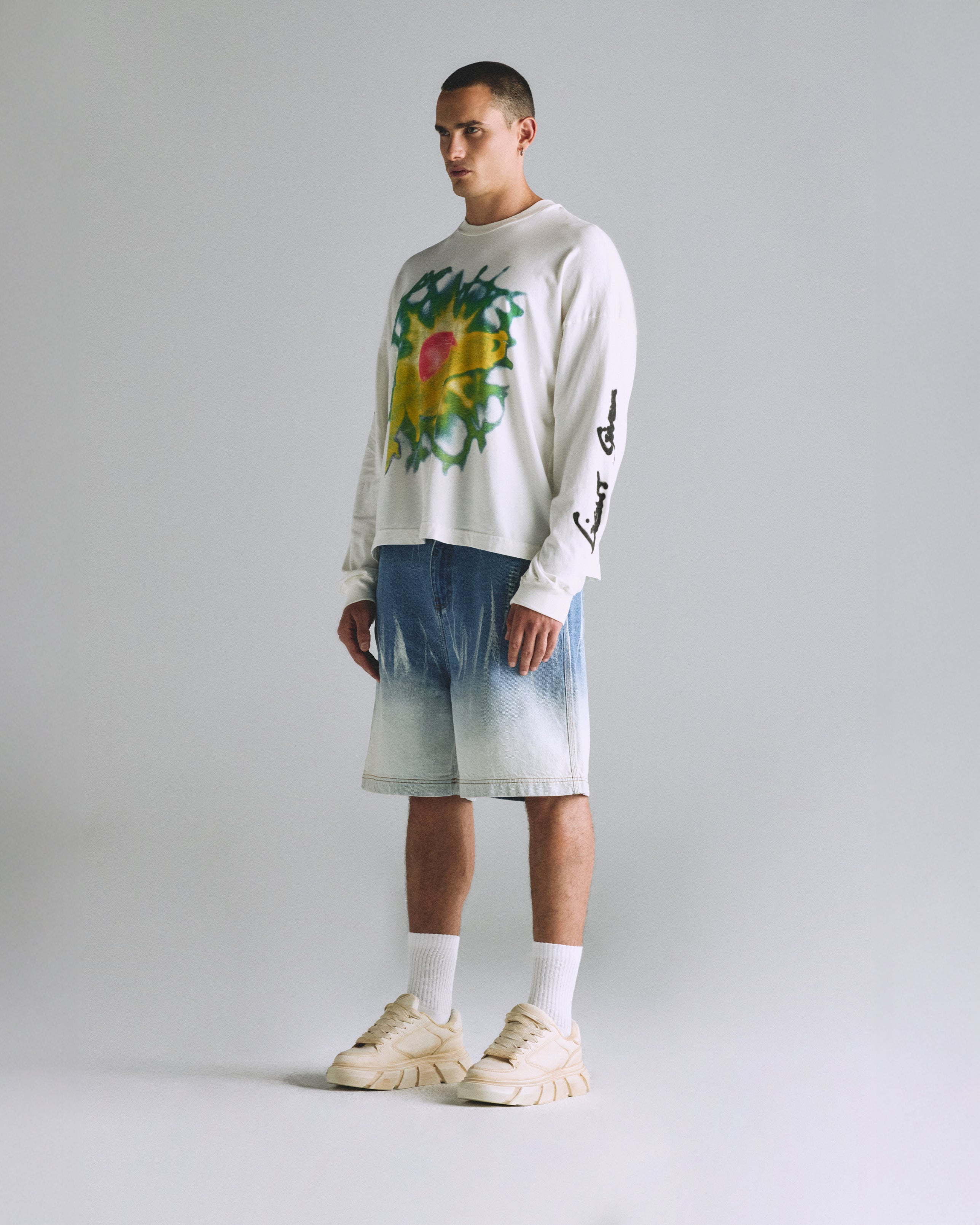 Helios Sun Girl Long Sleeve Boxy Fit Tshirt White
