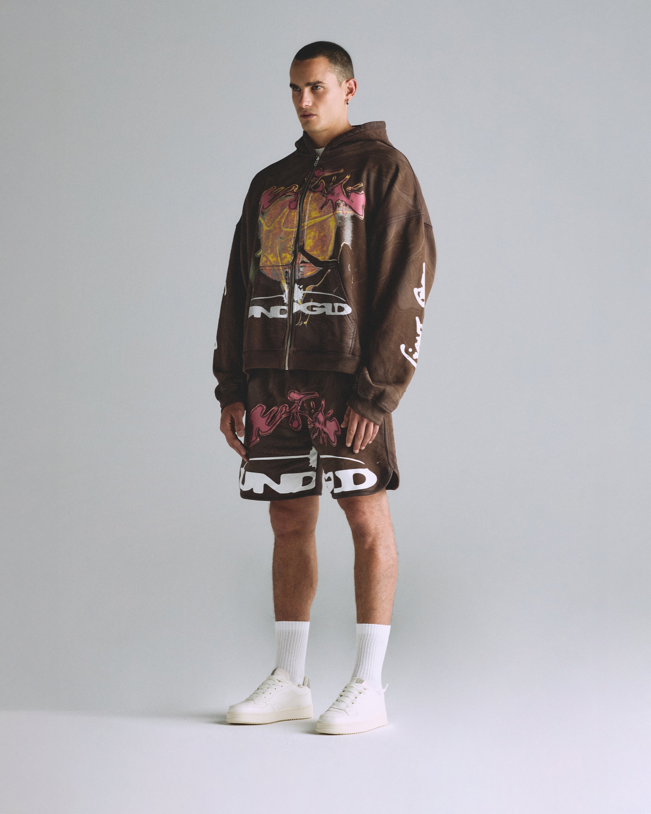 Helios Sun Zip Up Hoodie Oil Brown