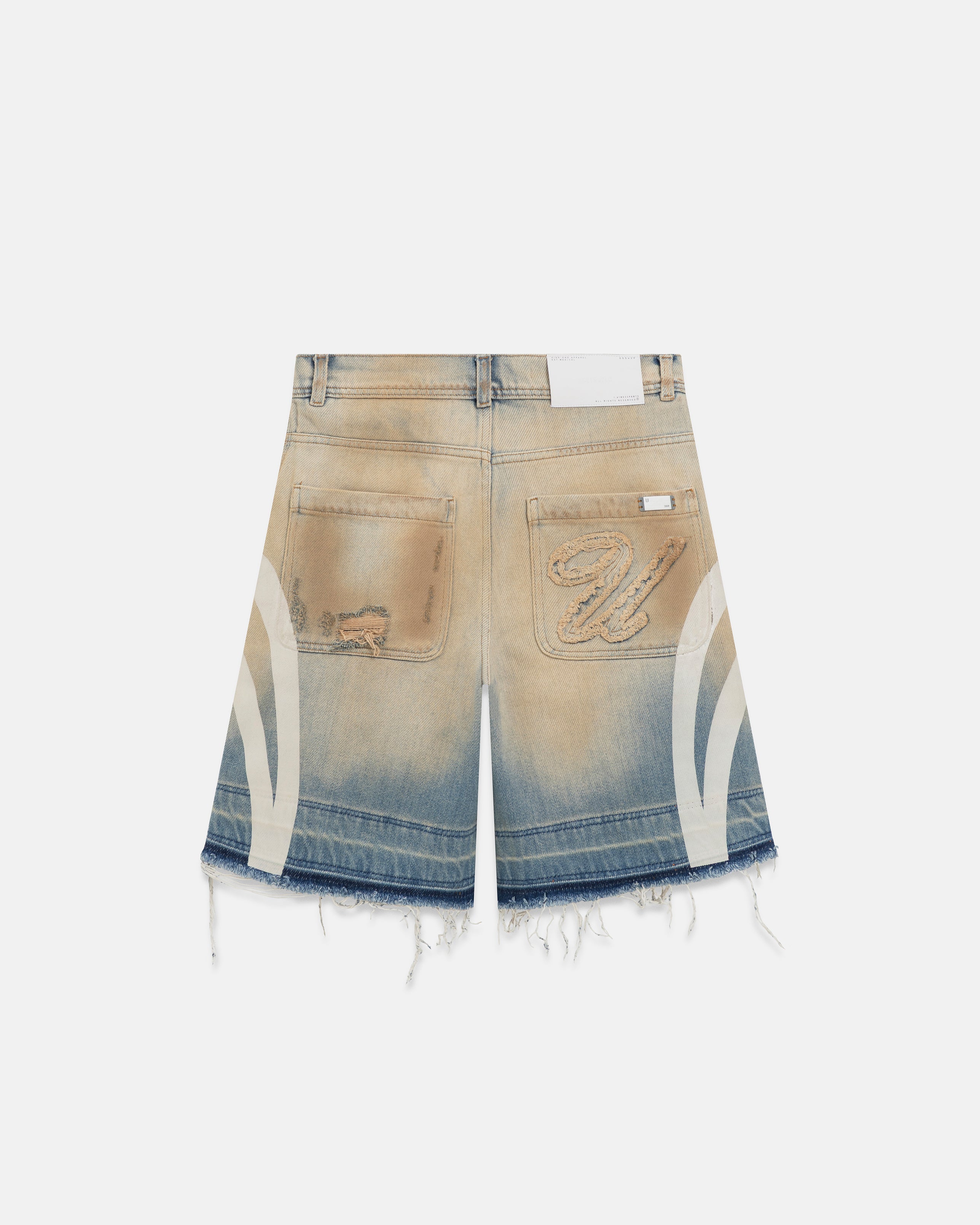 Holy State Stripe Denim Shorts Sand Blue