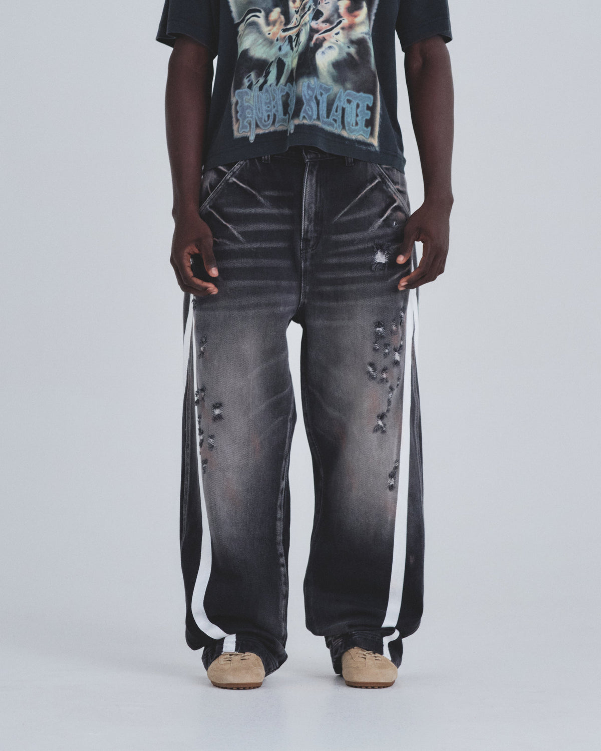 Holy State Stripe Wide Jeans Ash Black