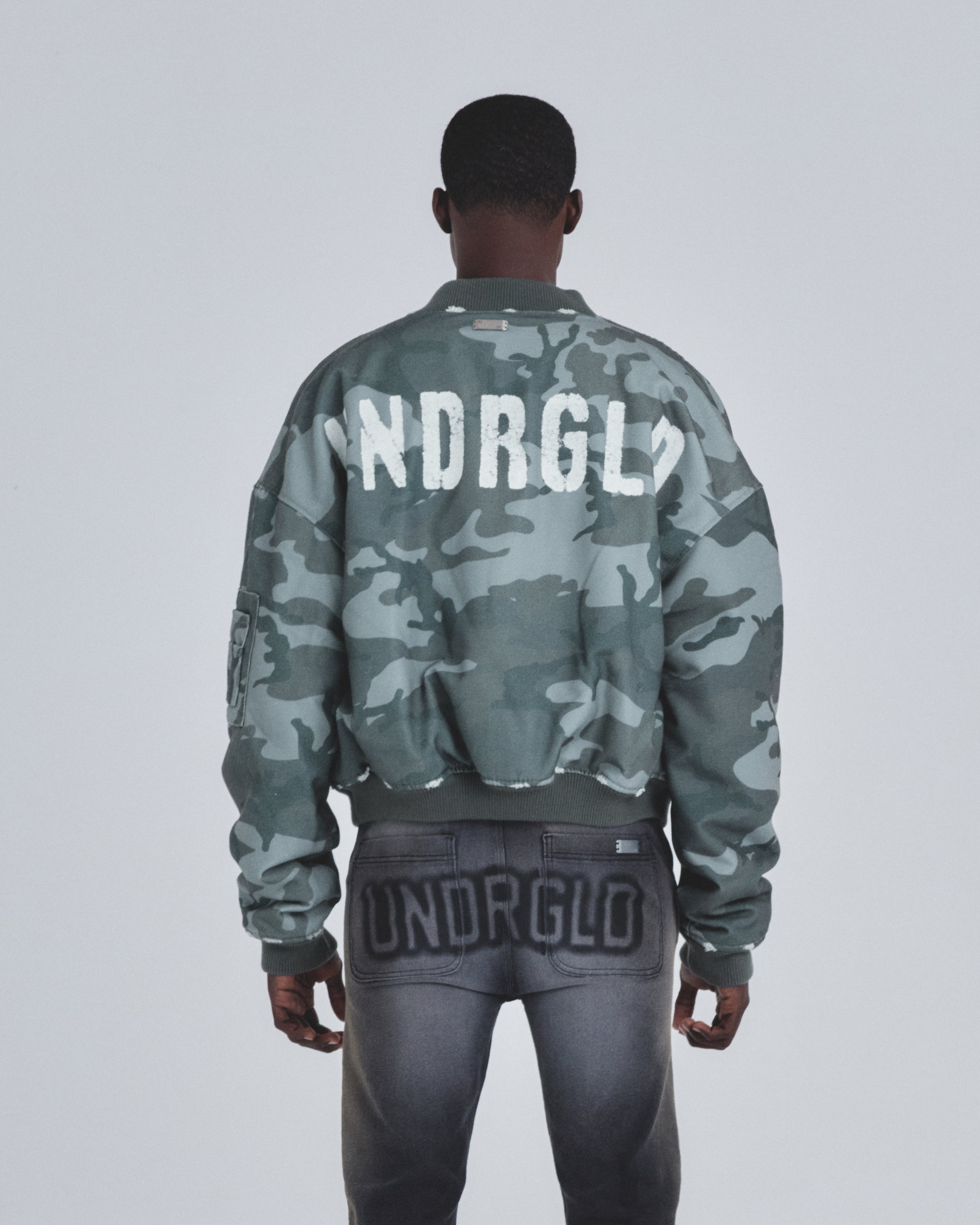 Holy State Worn Logo Bomber Jacket Gray Camo