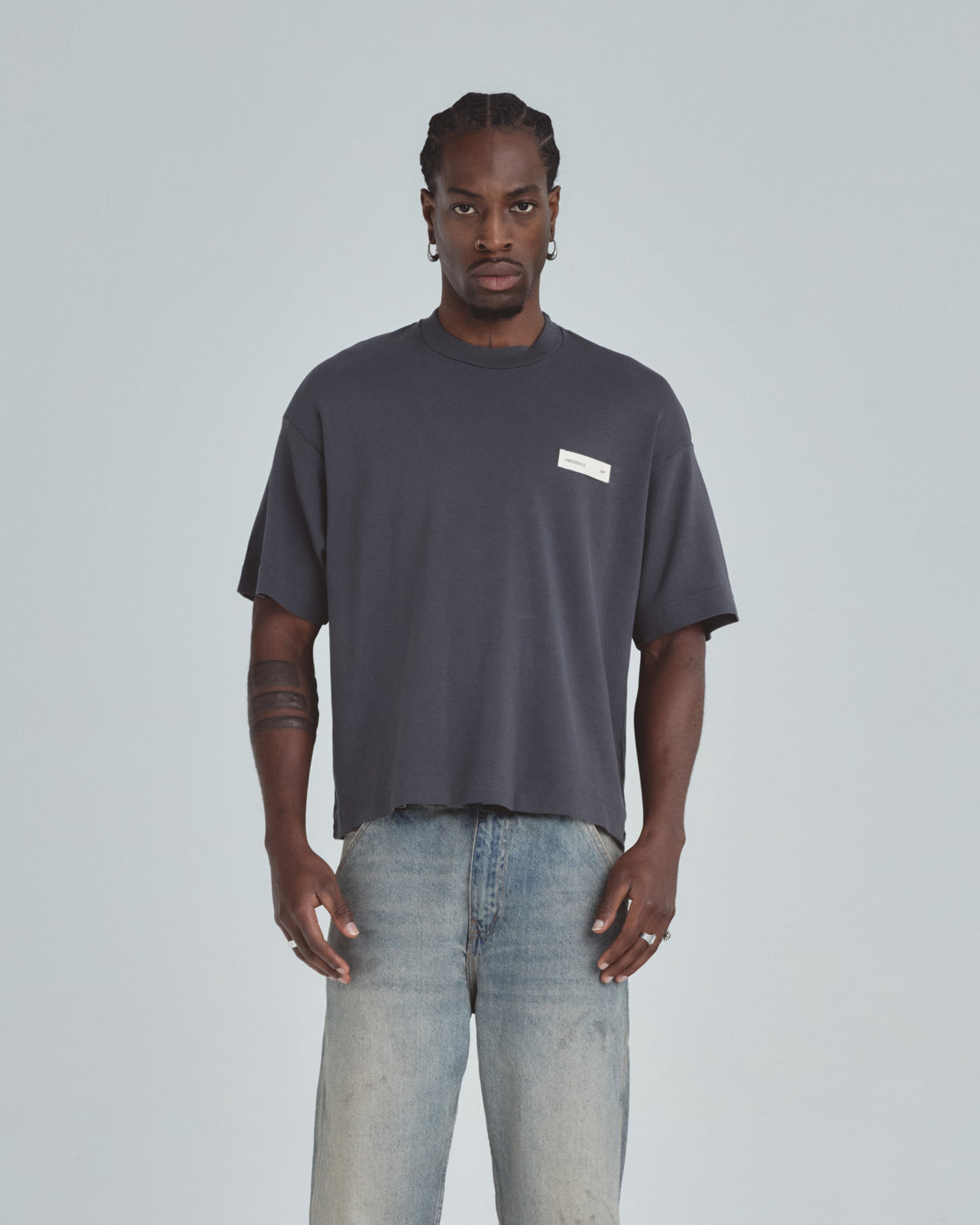 Line Basic Label Boxy Fit Tshirt Vintage Gray