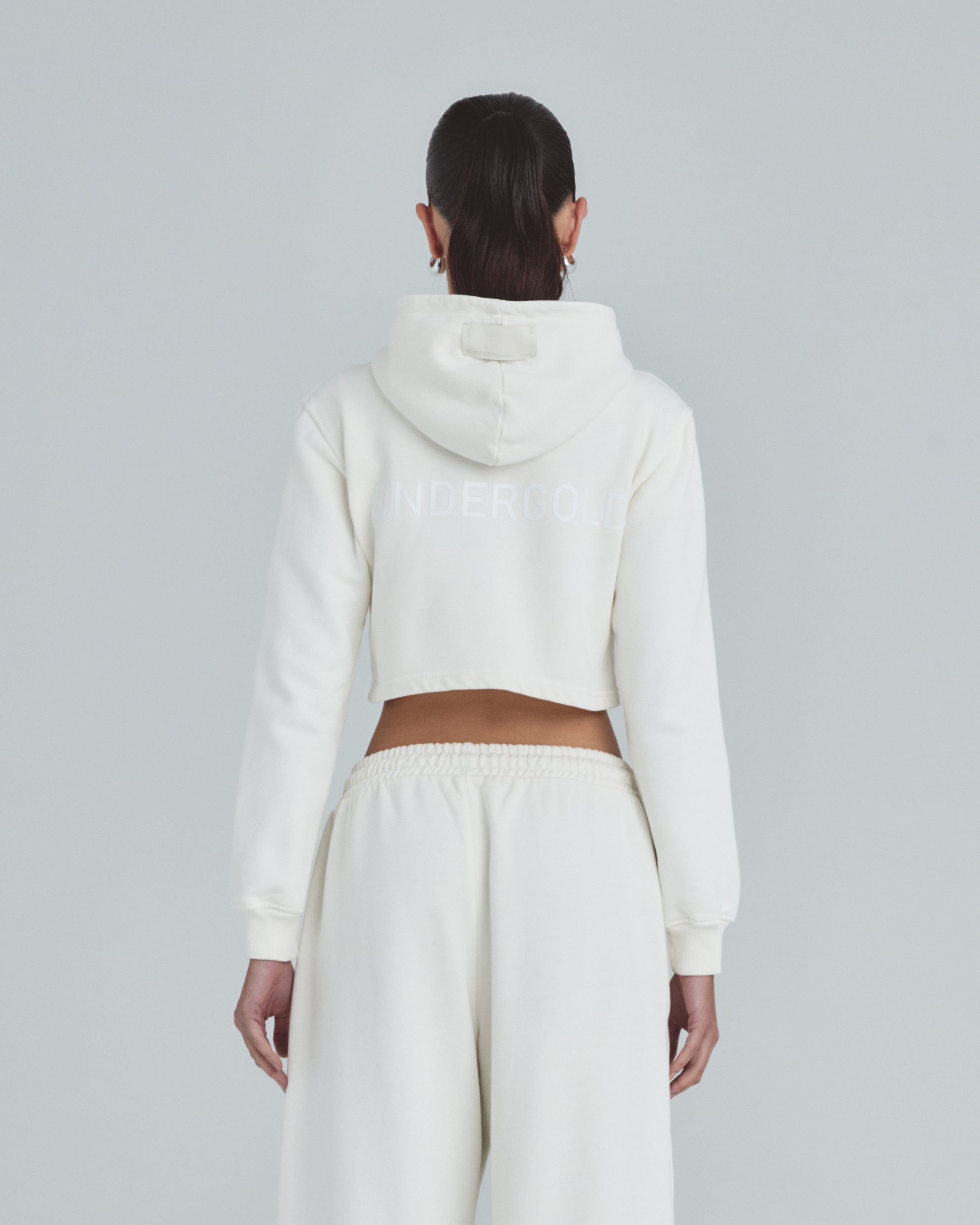 Line Basic Slim Fit Zip Up Cropped Hoodie White