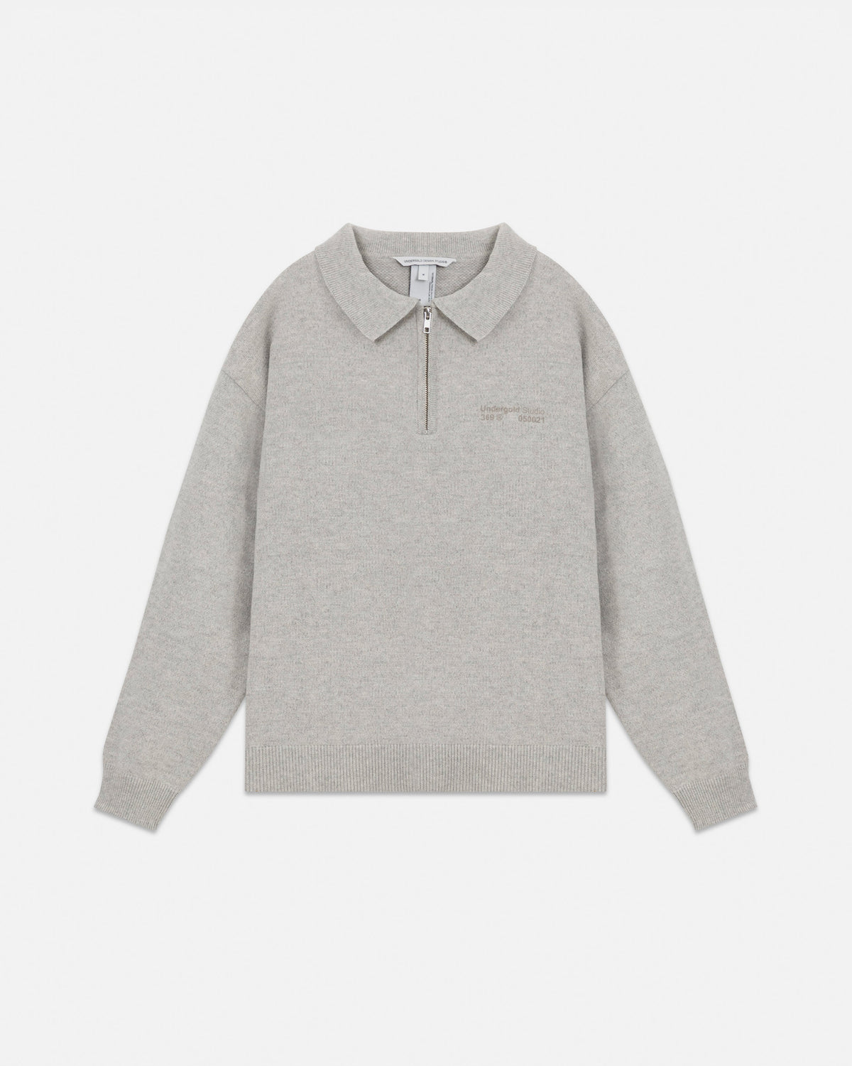 Line Knit Zip Up Long Sleeve Polo Shirt Seed Gray