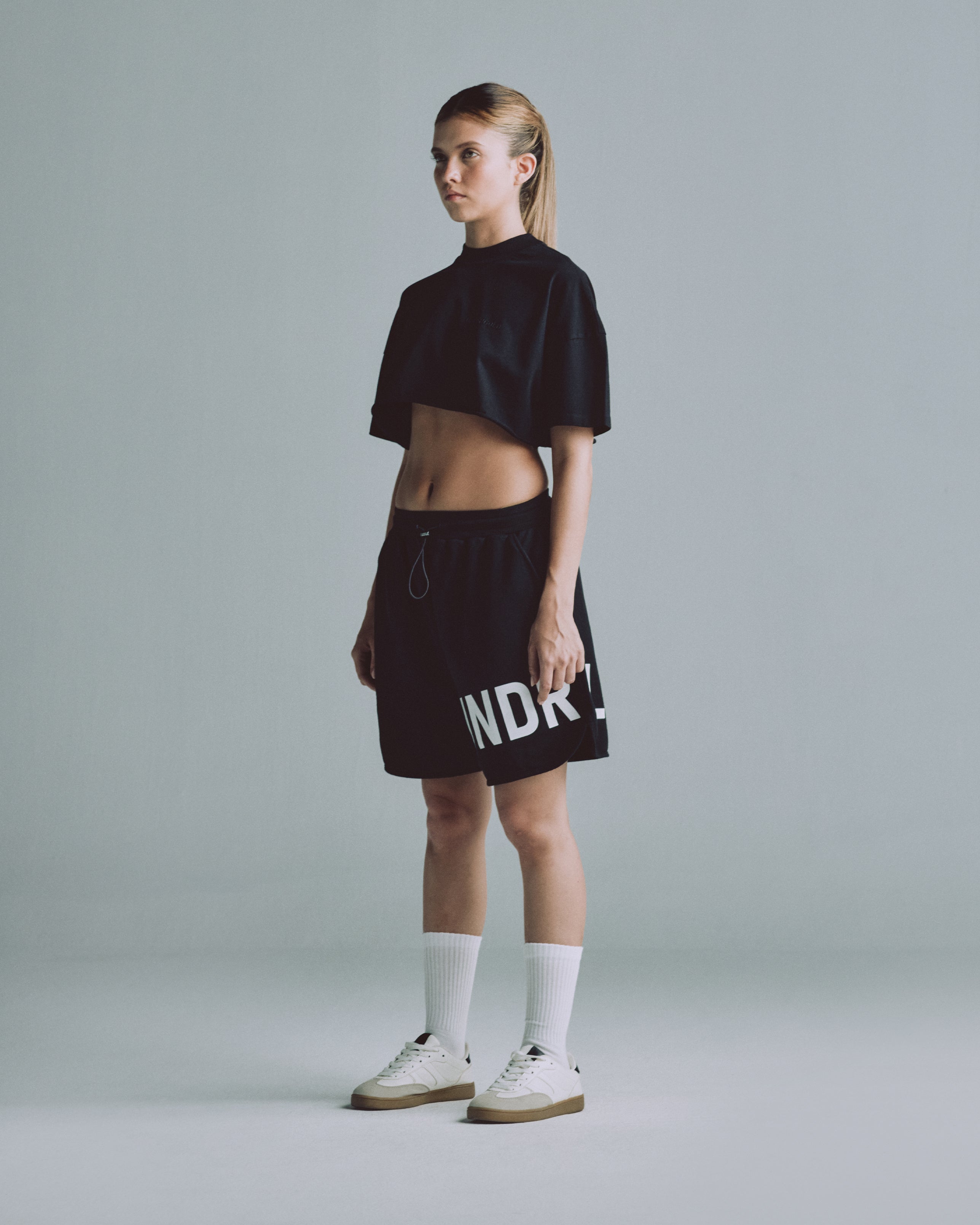Line Logo Crop Top Black