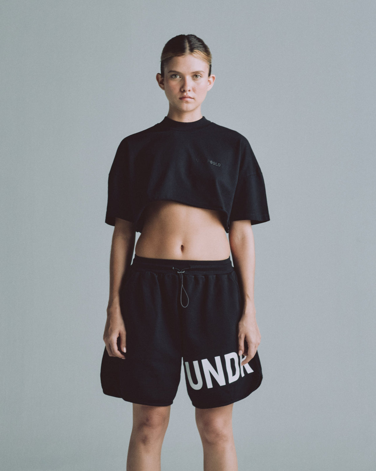 Line Logo Crop Top Black