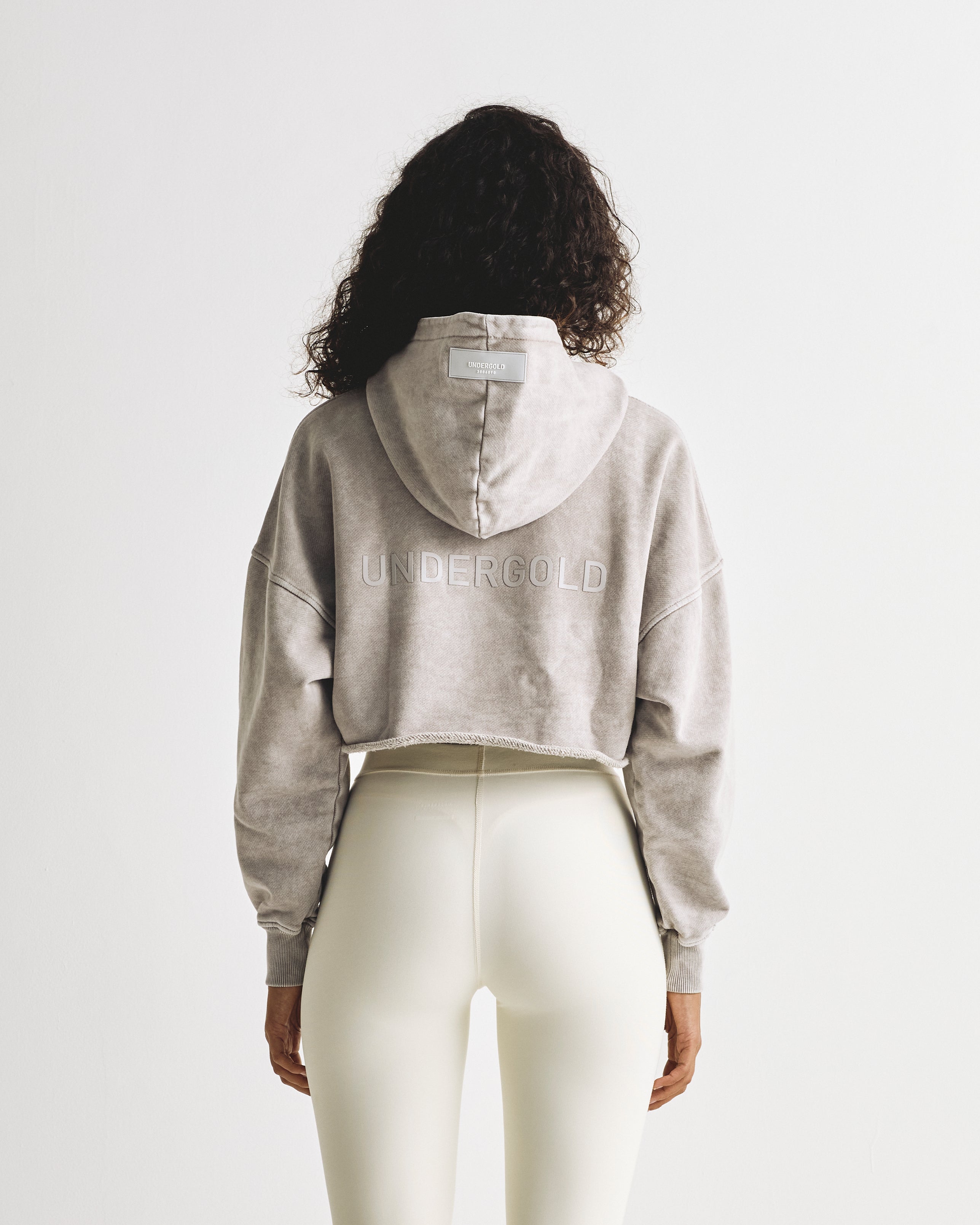 Line Logo Cropped Hoodie Washed Gray