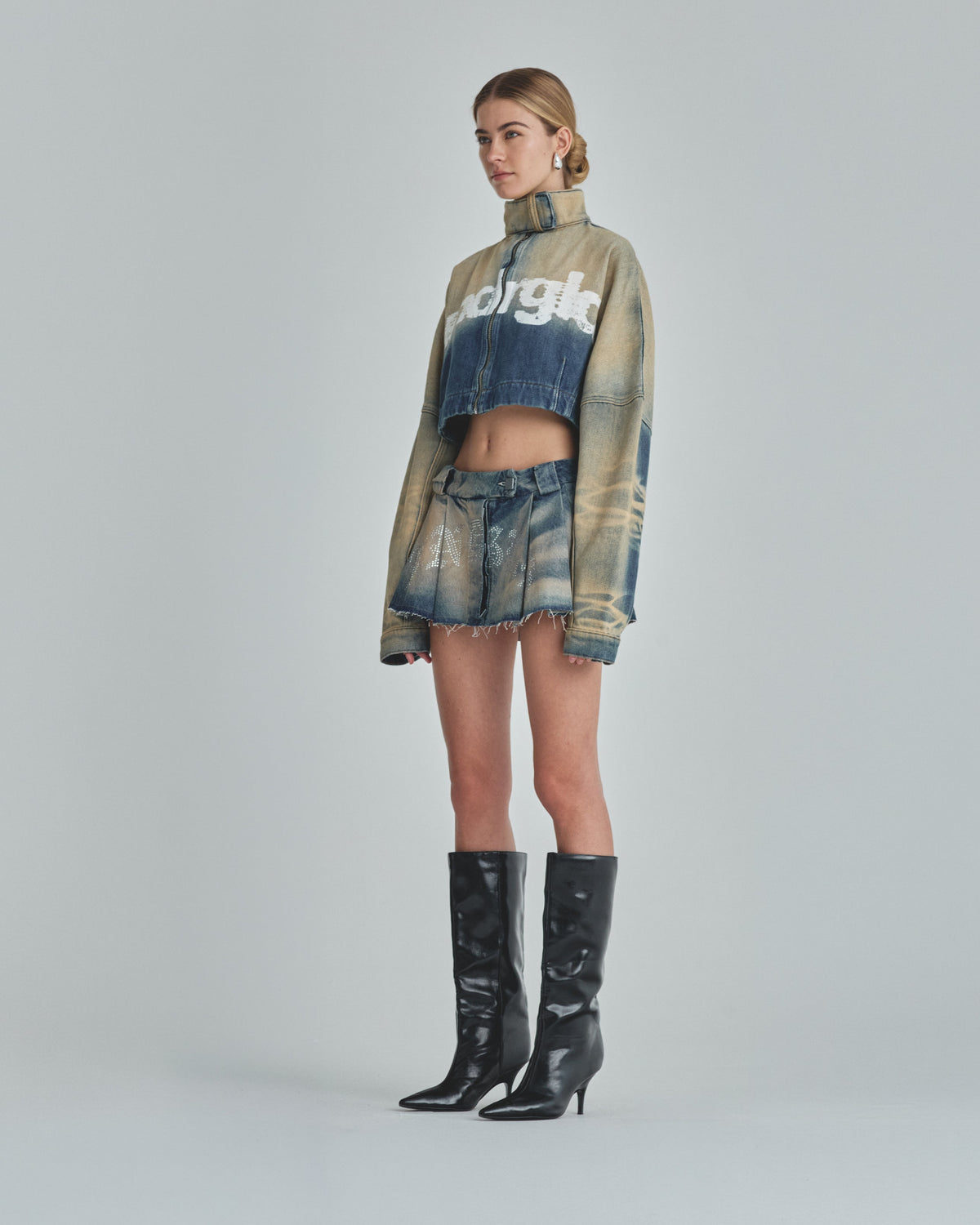 Revelation Rhinestone UNDGLD Mini Skirt Sand Blue