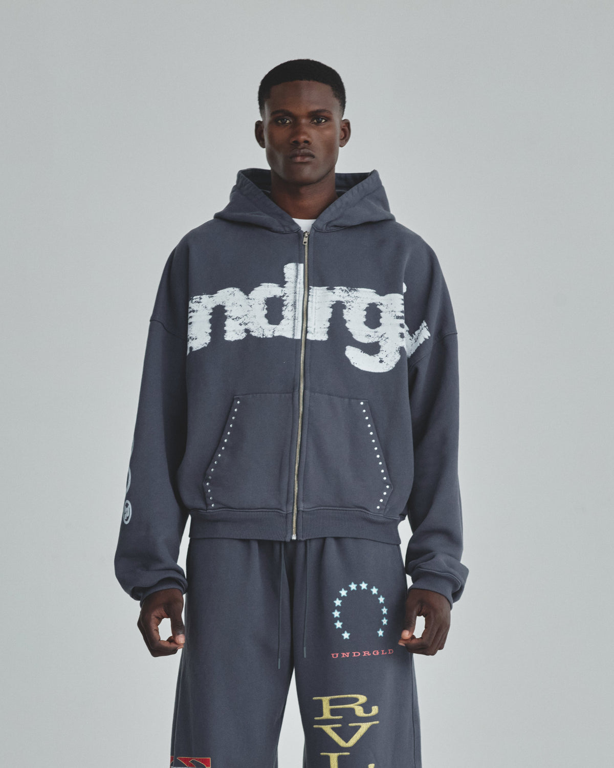 Revelation UNDRGLD Zip Up Boxy Fit Hoodie Vintage Gray