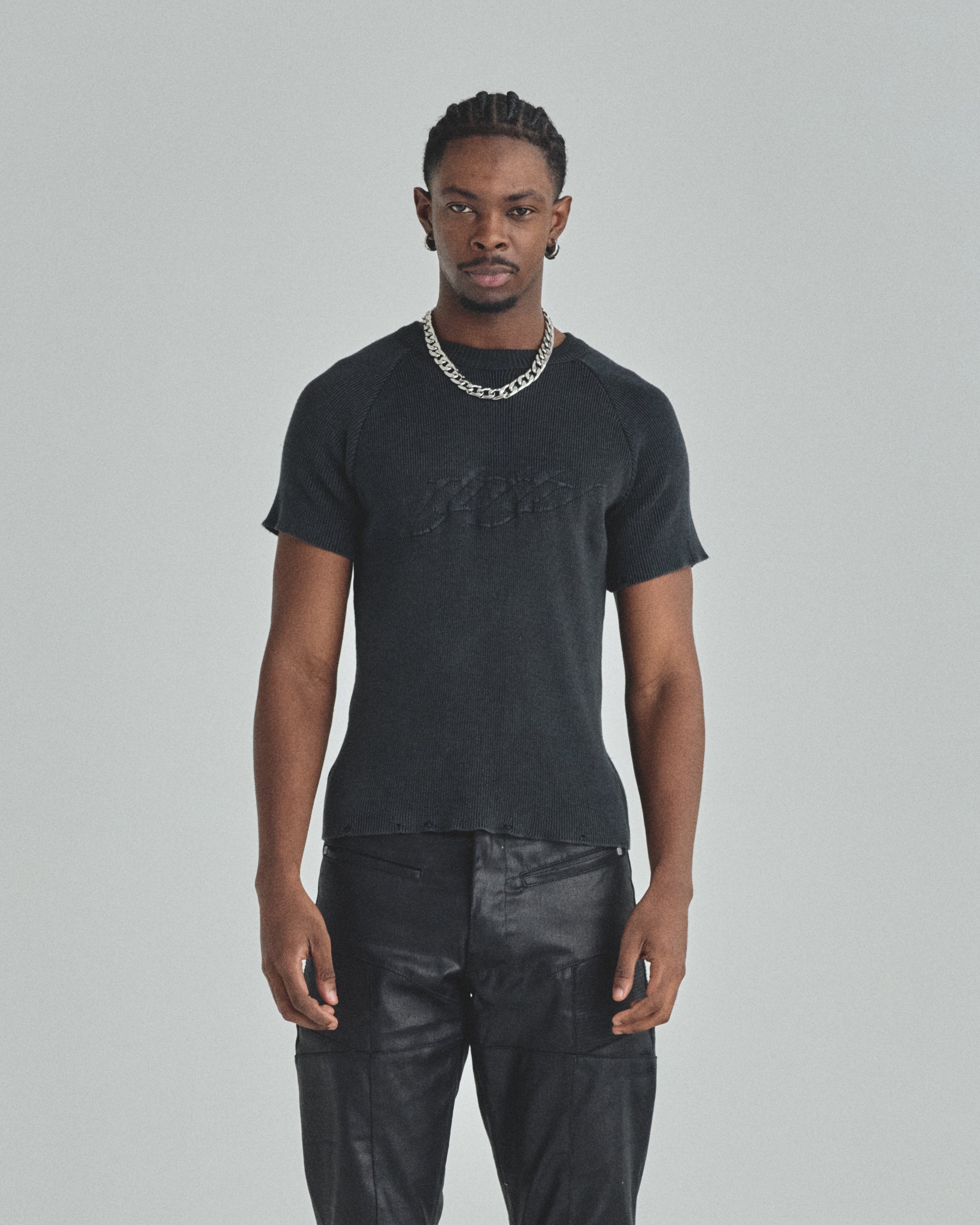 Spring Unity Destroyed Knitted Baby Tee Vintage Black