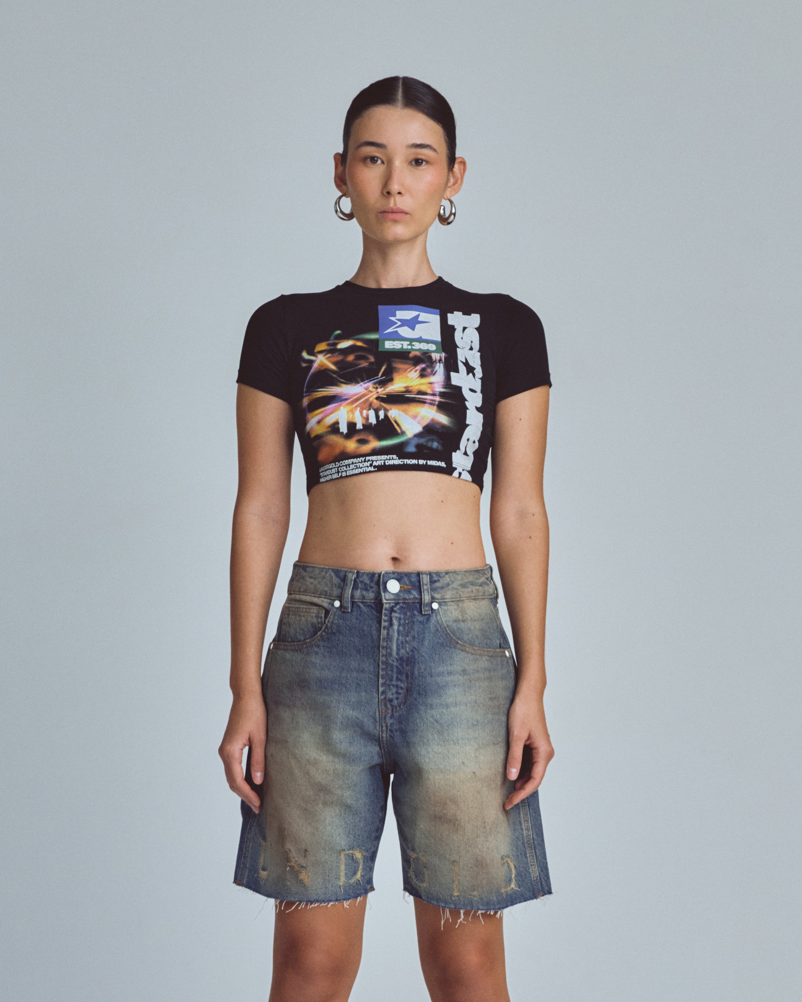 Stardust Night Drive Baby Tee Black