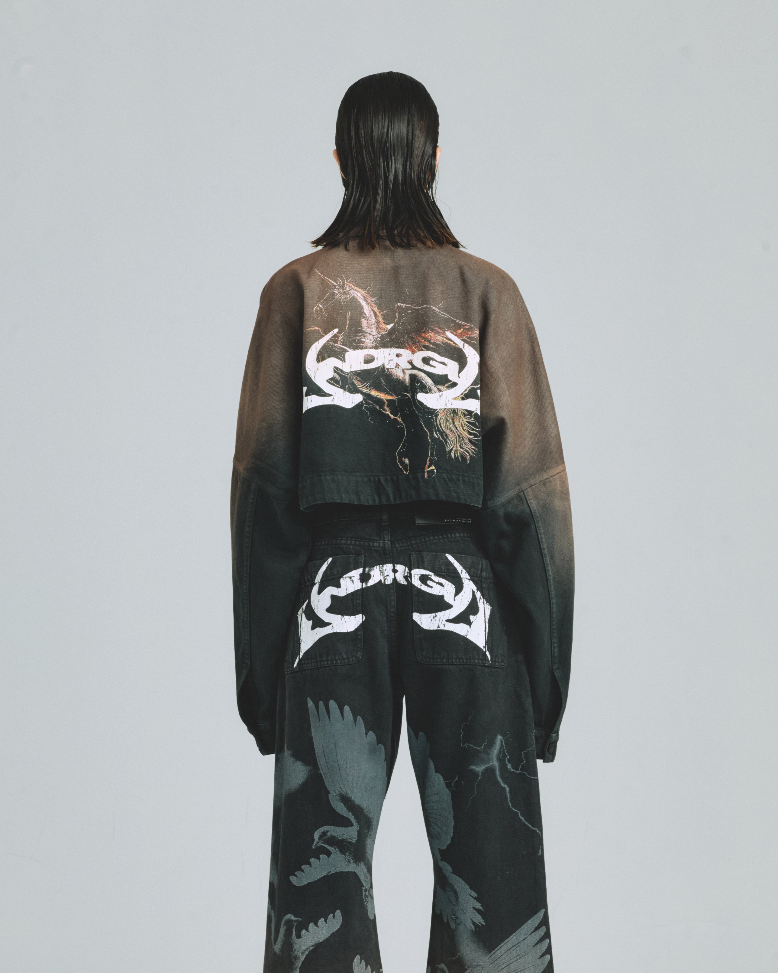 Thunder Rider Pegasus Cropped Zip Up Jacket Rusty Black