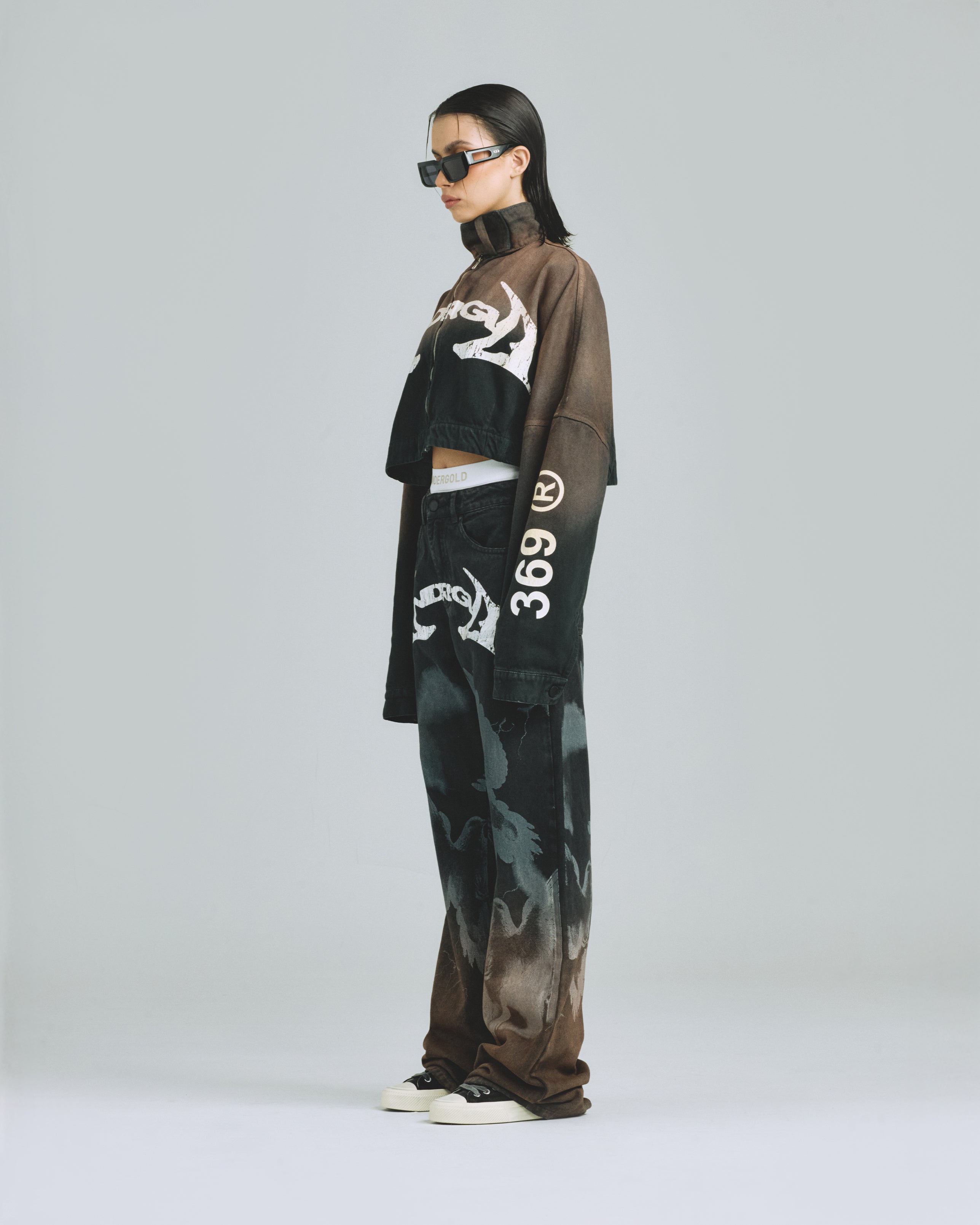 Thunder Rider Pegasus Cropped Zip Up Jacket Rusty Black