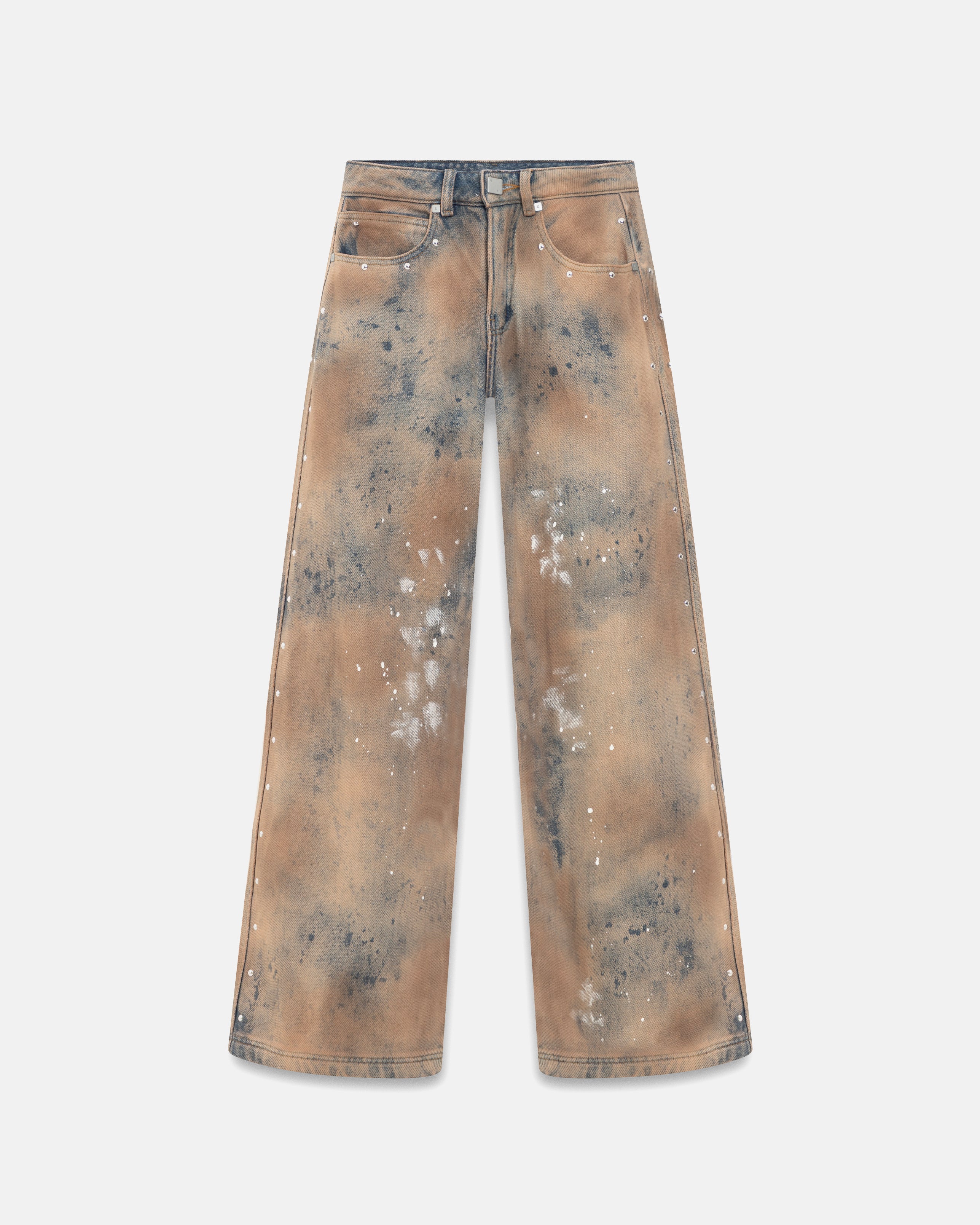 W 94' Riveted Painted Wide Jeans Gothic Blue