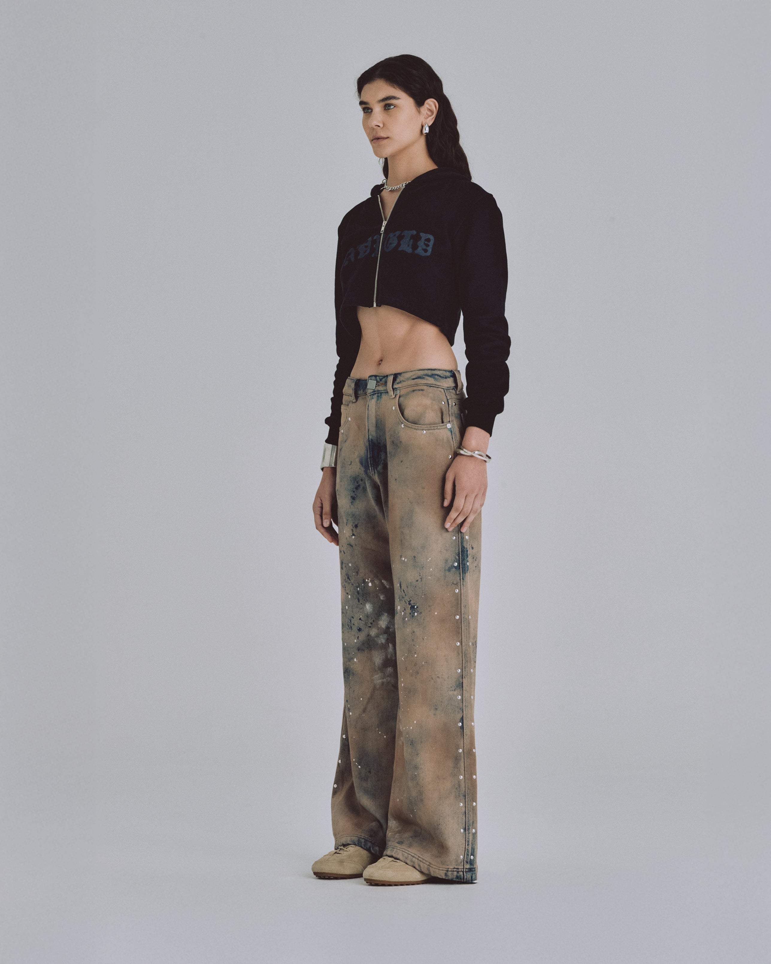 W 94' Riveted Painted Wide Jeans Gothic Blue