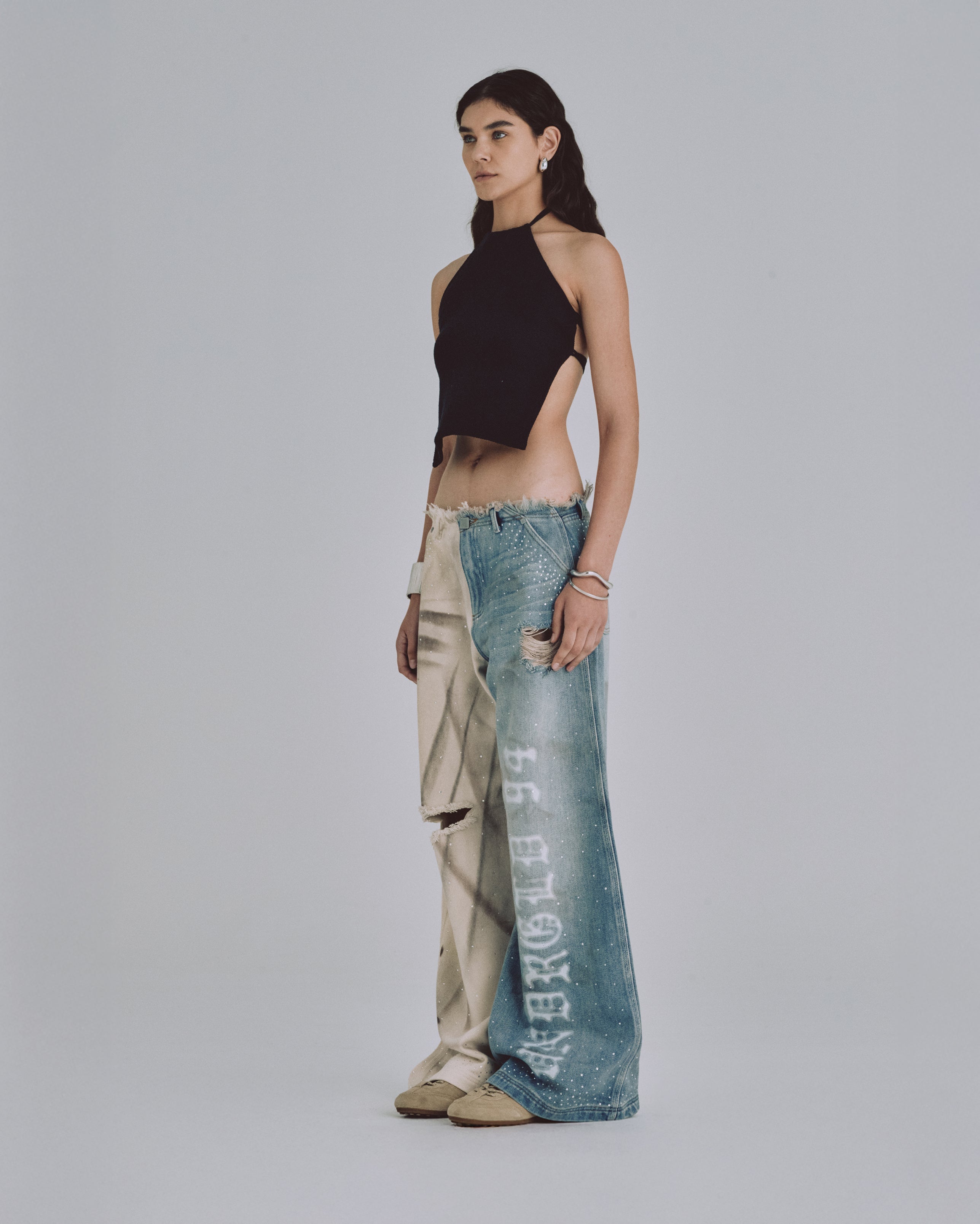 W 94' UNDRGLD Waistband Less Wide Jeans Dual Blue