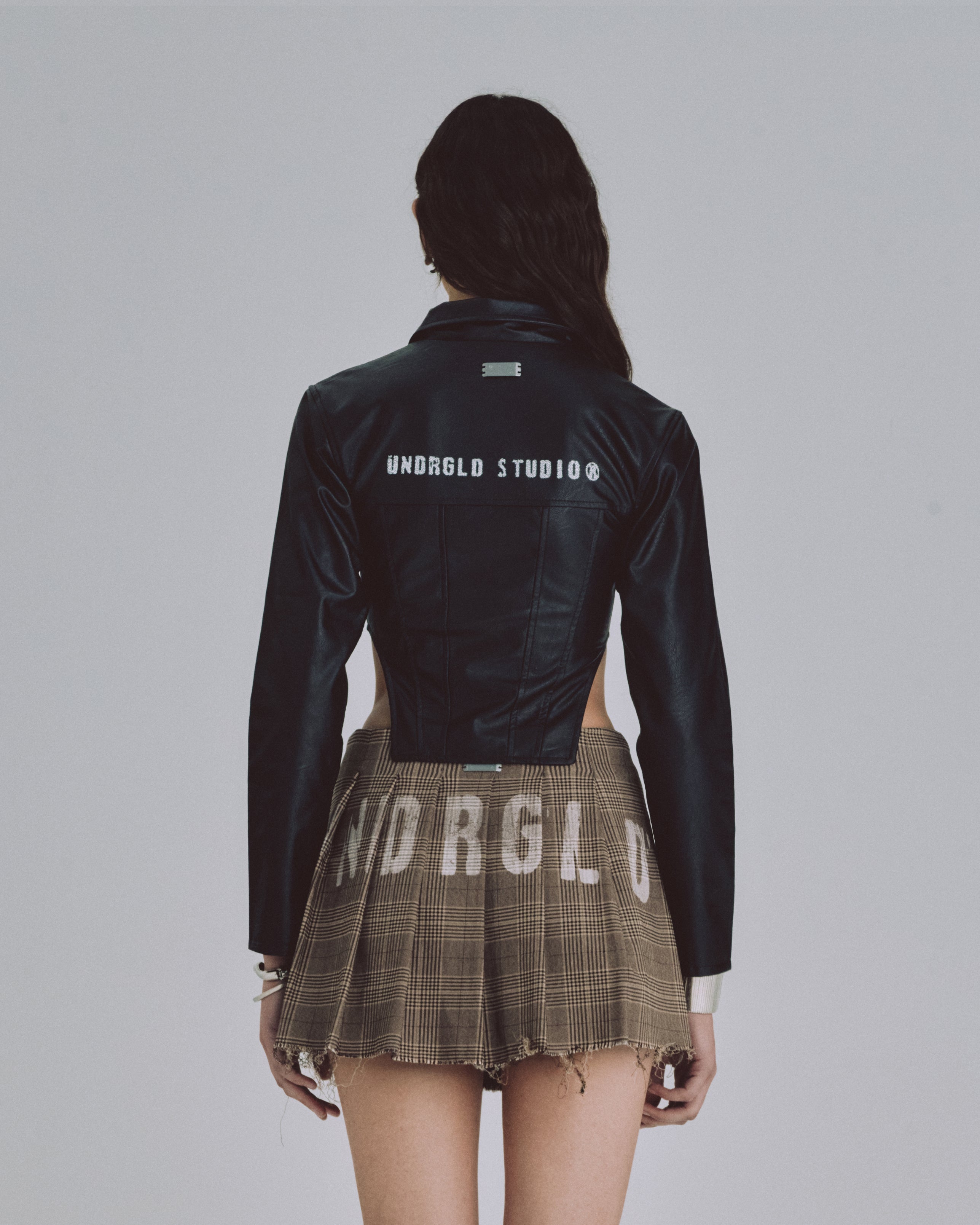 W 94' Worn Logo Pleather Aviator Jacket Black