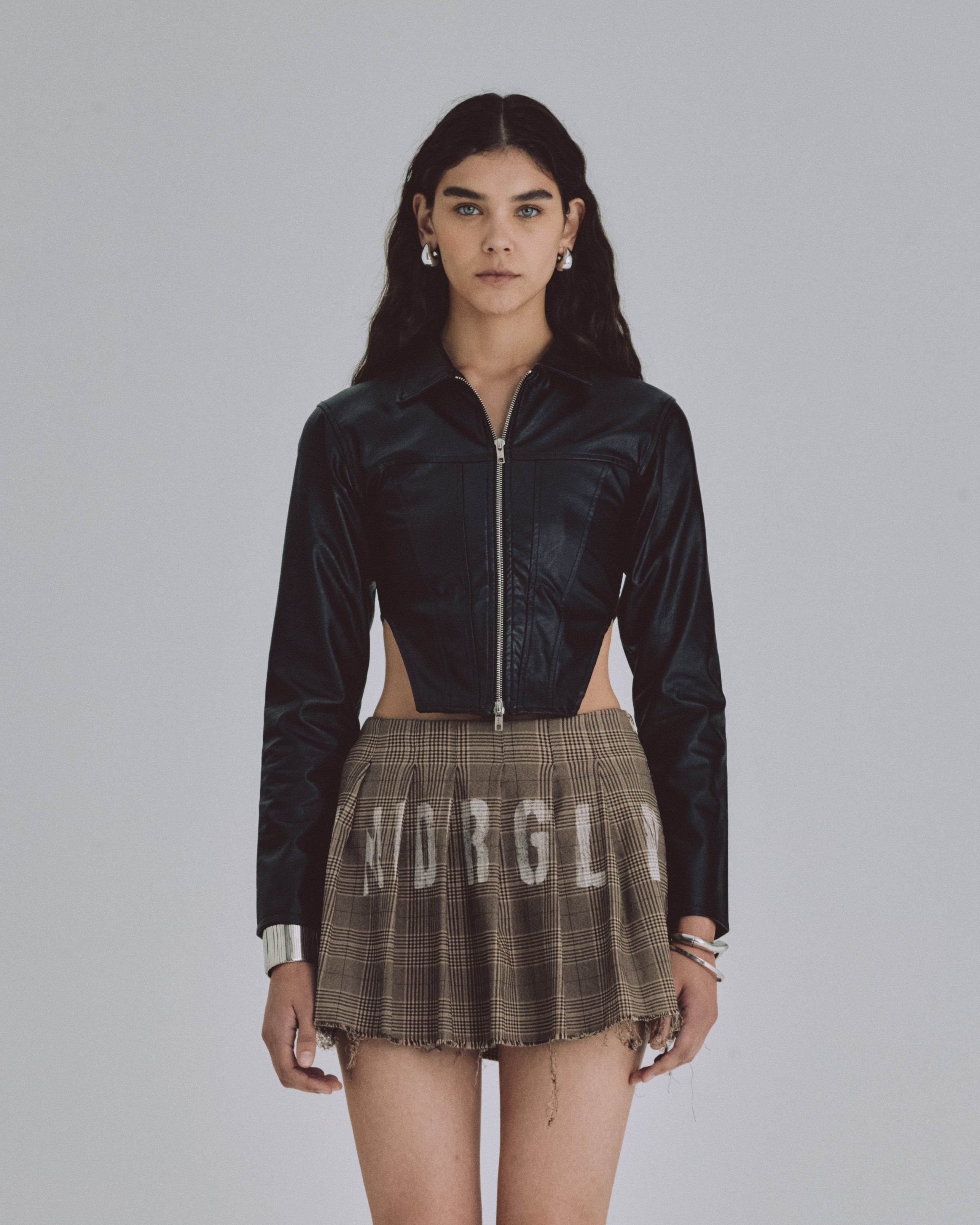 W 94' Worn Logo Pleather Aviator Jacket Black