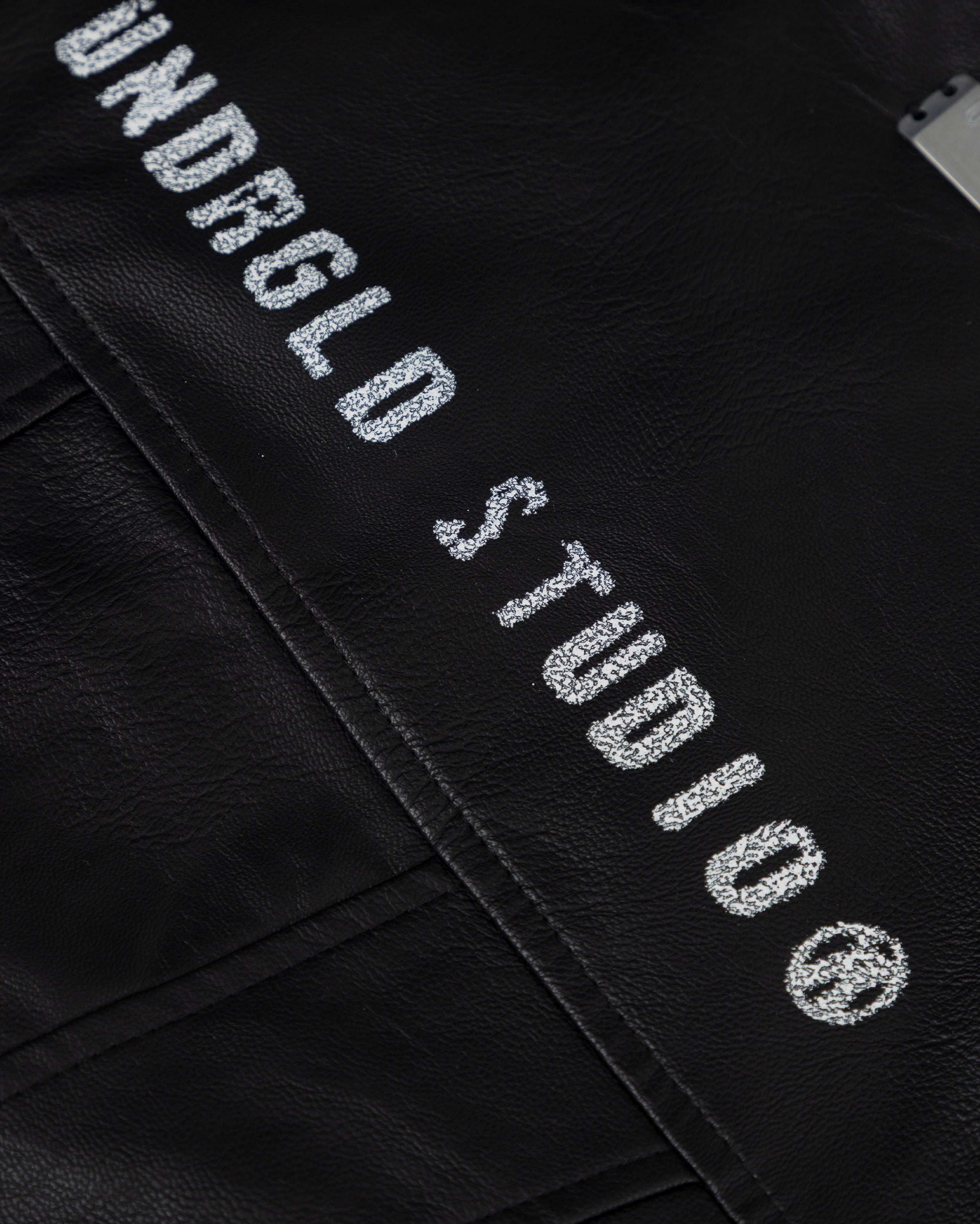 W 94' Worn Logo Pleather Aviator Jacket Black