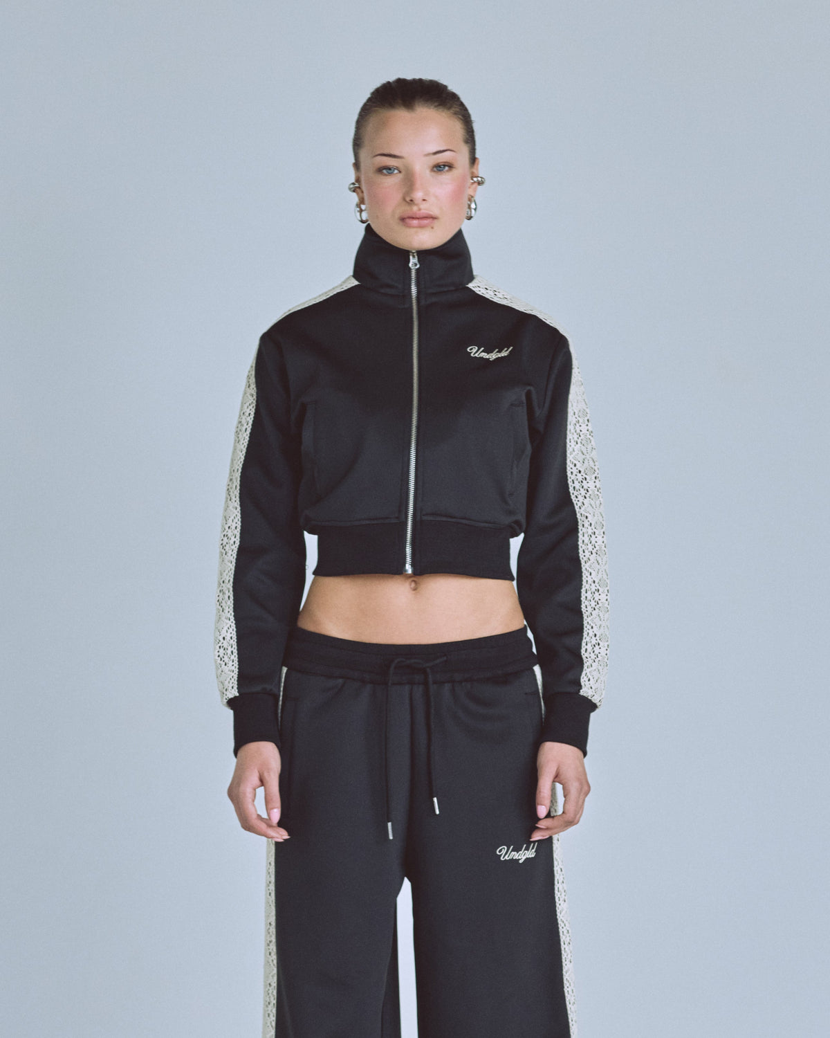 W Basics Undgld Lace-panel Track Jacket Black