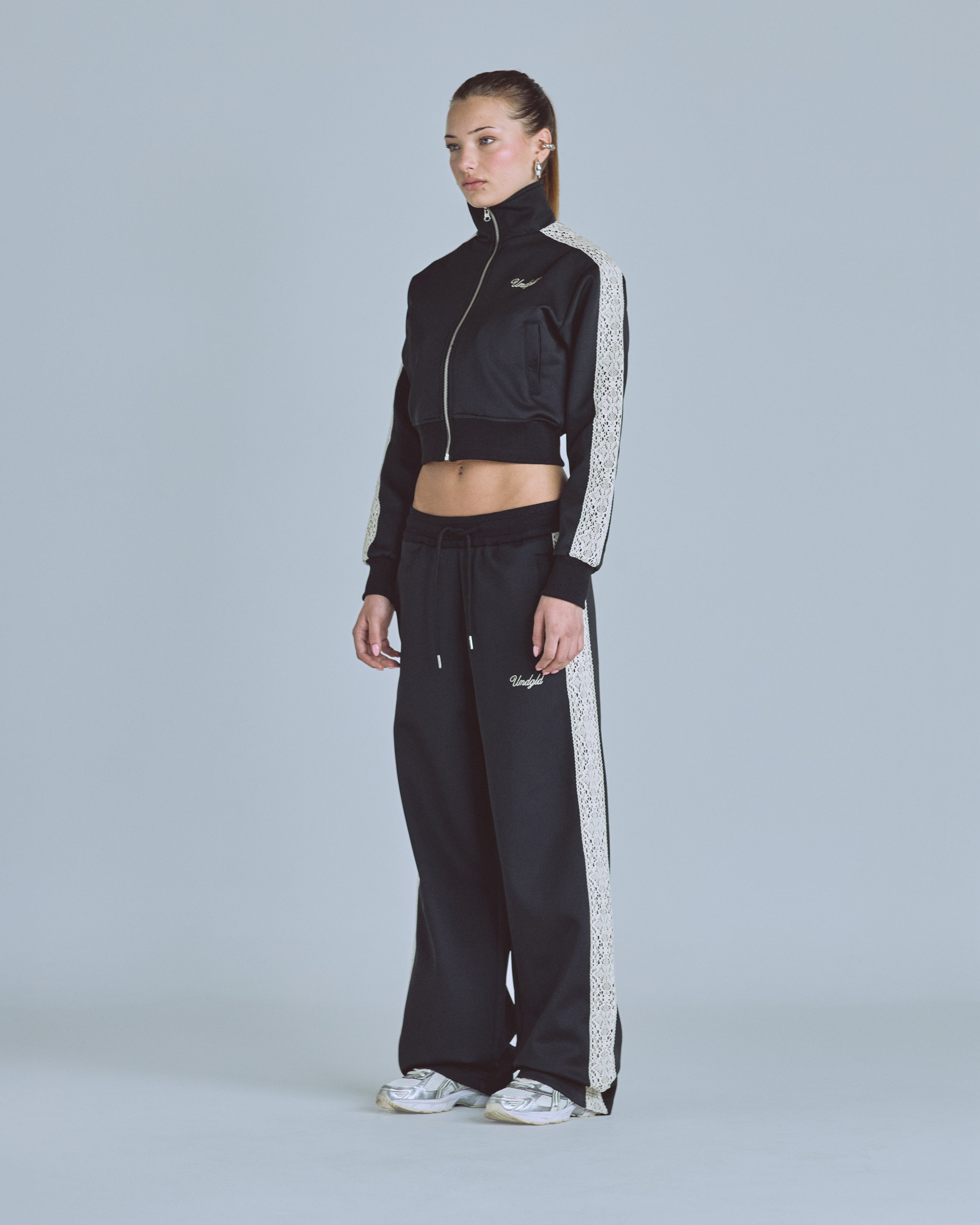 W Basics Undgld Lace-panel Track Jacket Black