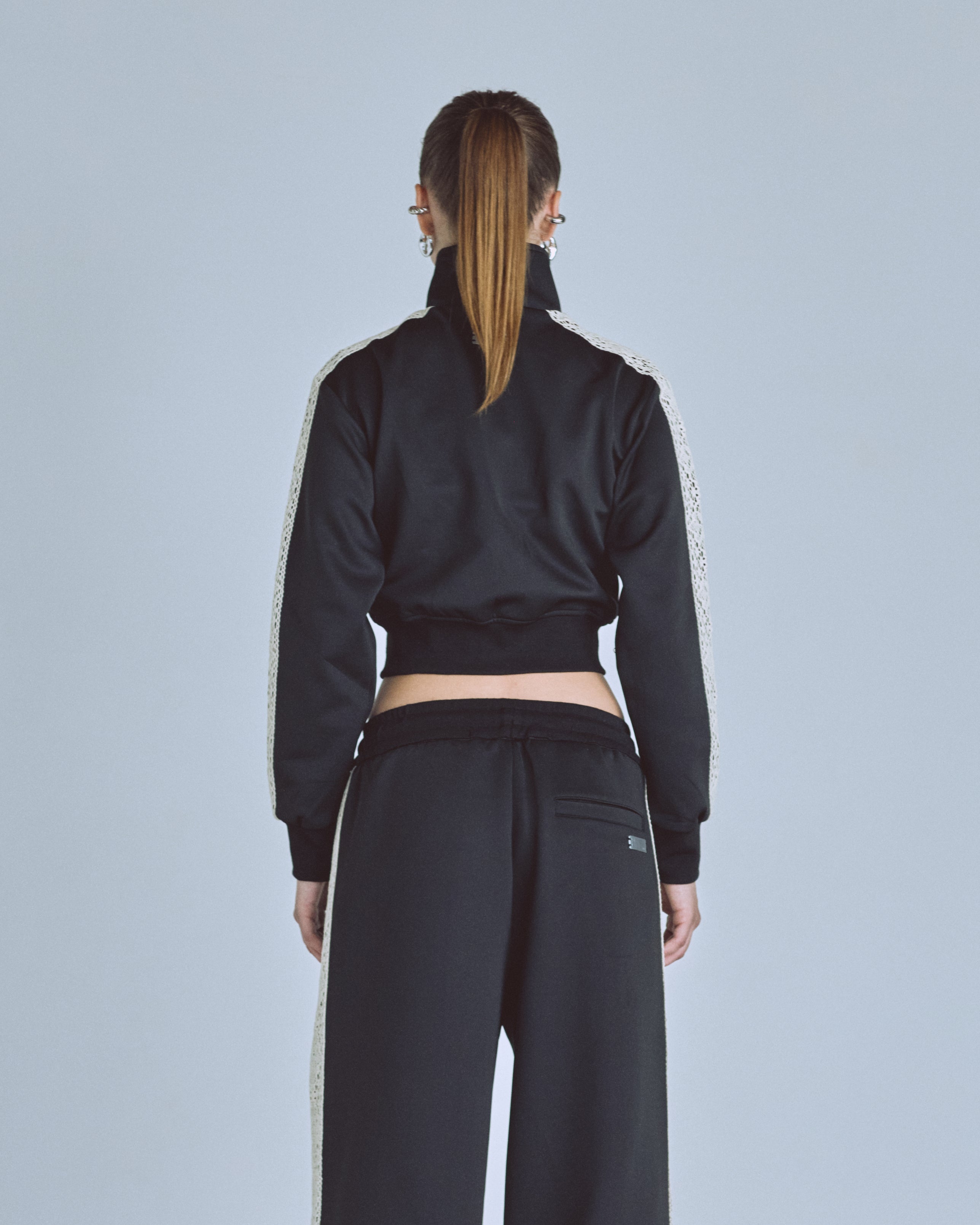 W Basics Undgld Lace-panel Track Jacket Black